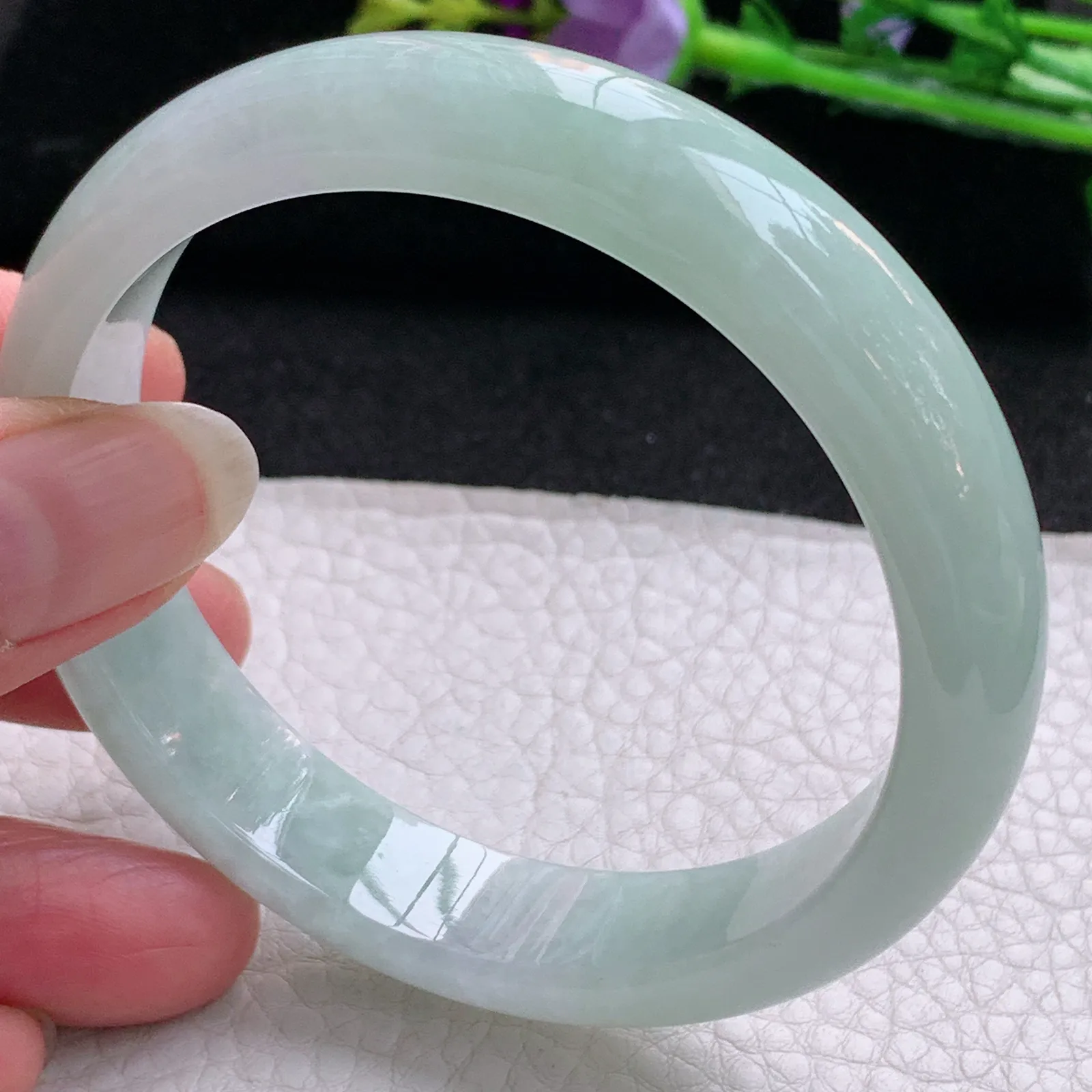 nr实拍59*13.2*7.5平安镯 天然缅甸翡翠浅绿水润玉手镯宽边玉手环