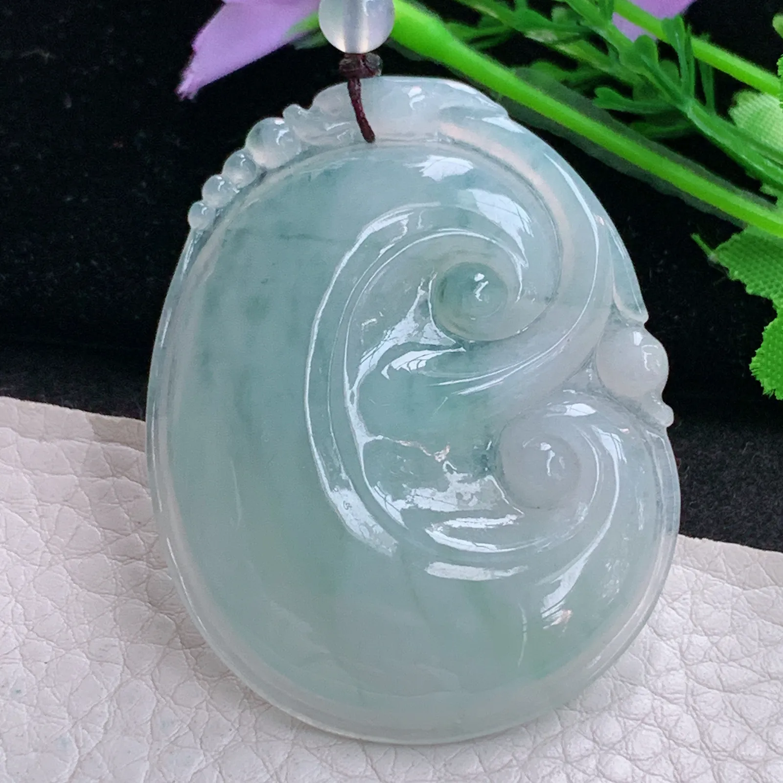 zen实拍55.5*42.6*5.8天然缅甸翡翠冰蓝大如意 玉如意玉吊坠 玉挂件