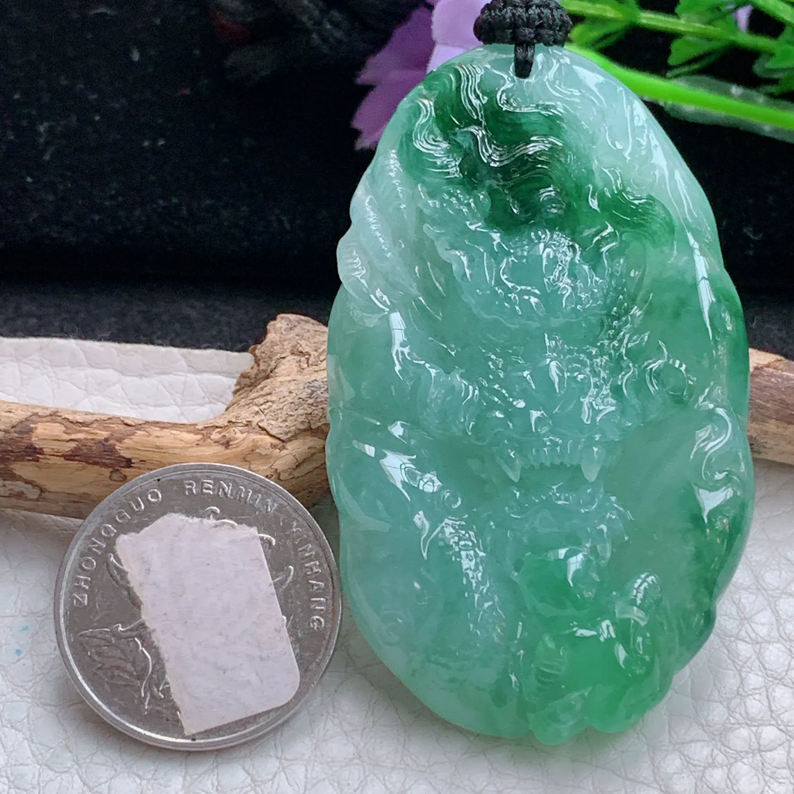 yl实拍62*37.3*11.6缅甸翡翠精雕龙牌项坠 厚装霸气神龙降瑞