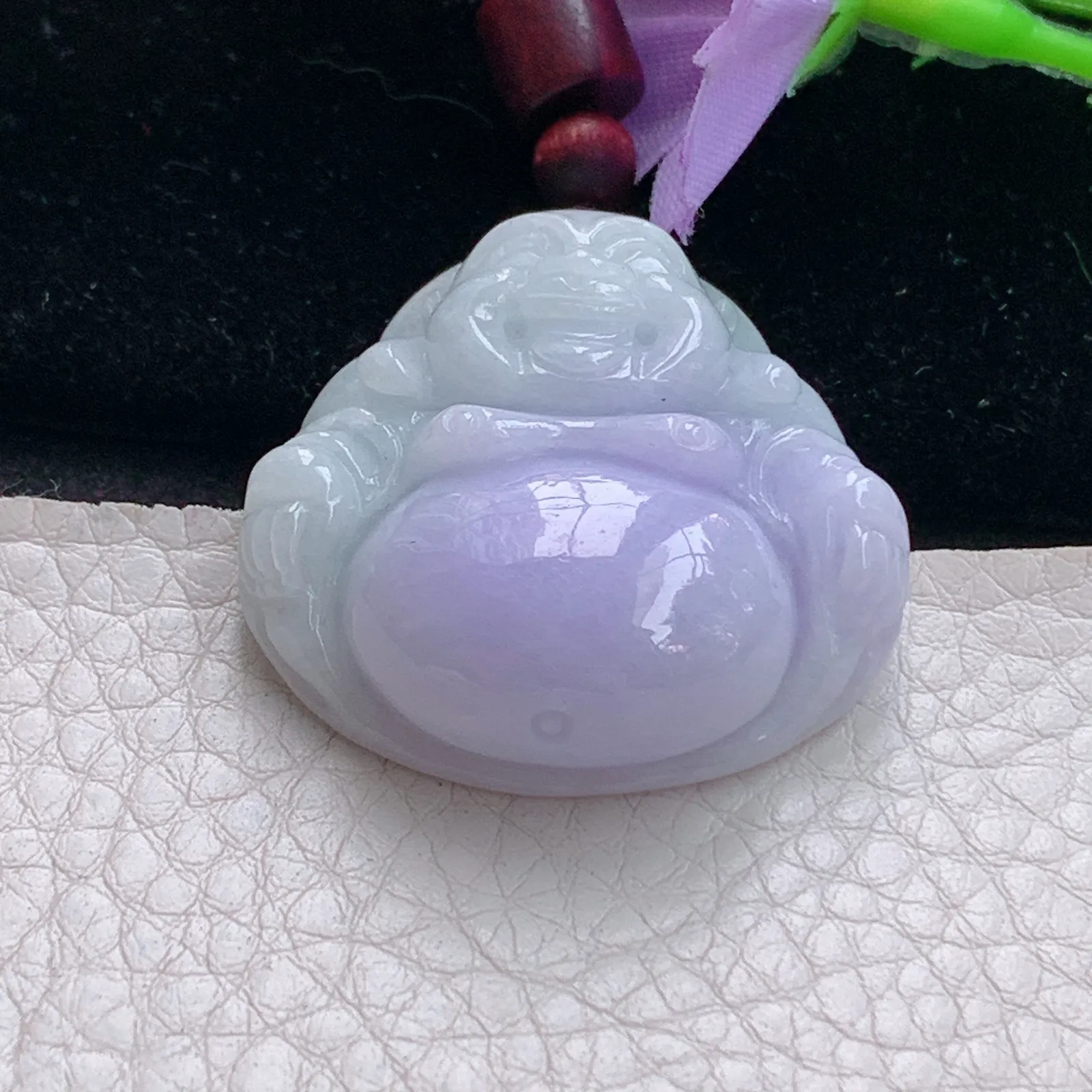 zen实拍35.8*35.5*12.2天然缅甸翡翠饱满紫罗兰佛公 弥勒佛玉吊坠 玉挂件