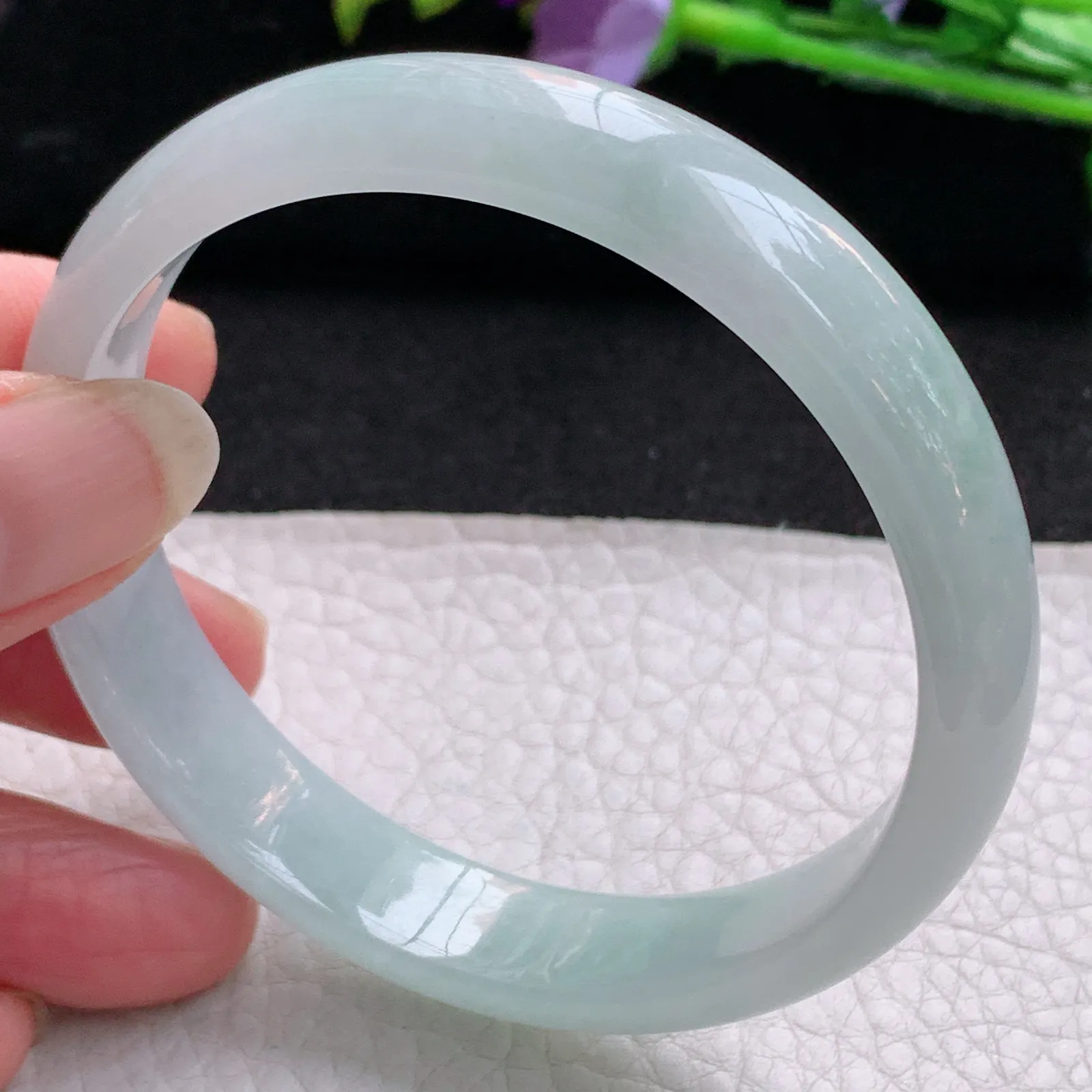 nr实拍58.5*12.2*6.5平安镯 天然缅甸翡翠浅绿水润玉手镯宽边玉手环