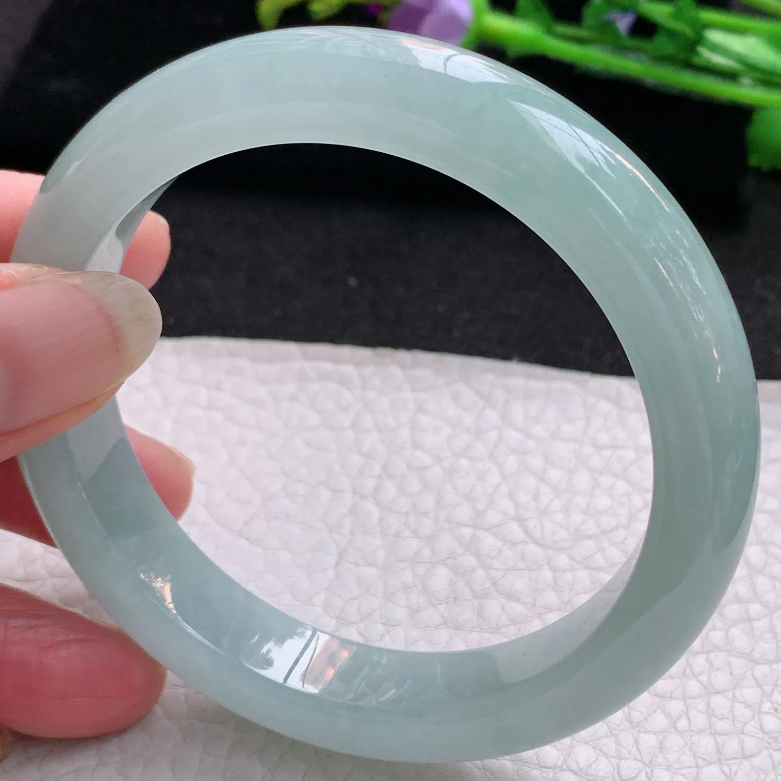 nr实拍57.5*12.3*8.6平安镯 天然缅甸翡翠冰晴蓝韵玉手镯宽边玉手环