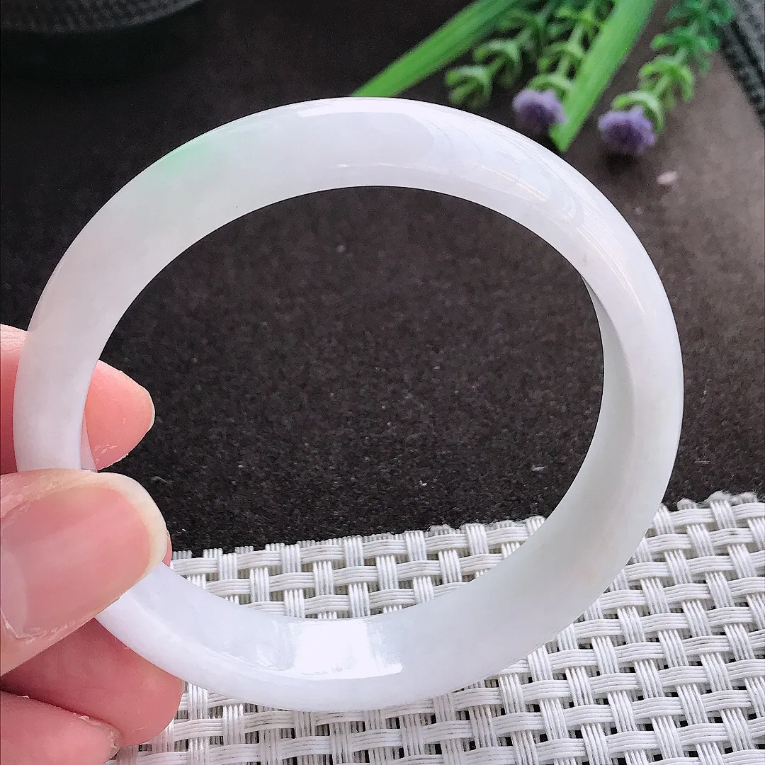 实拍翡翠A货58.5/13.5/7.3老坑冰润飘绿手镯宽边翡翠玉镯女款百搭