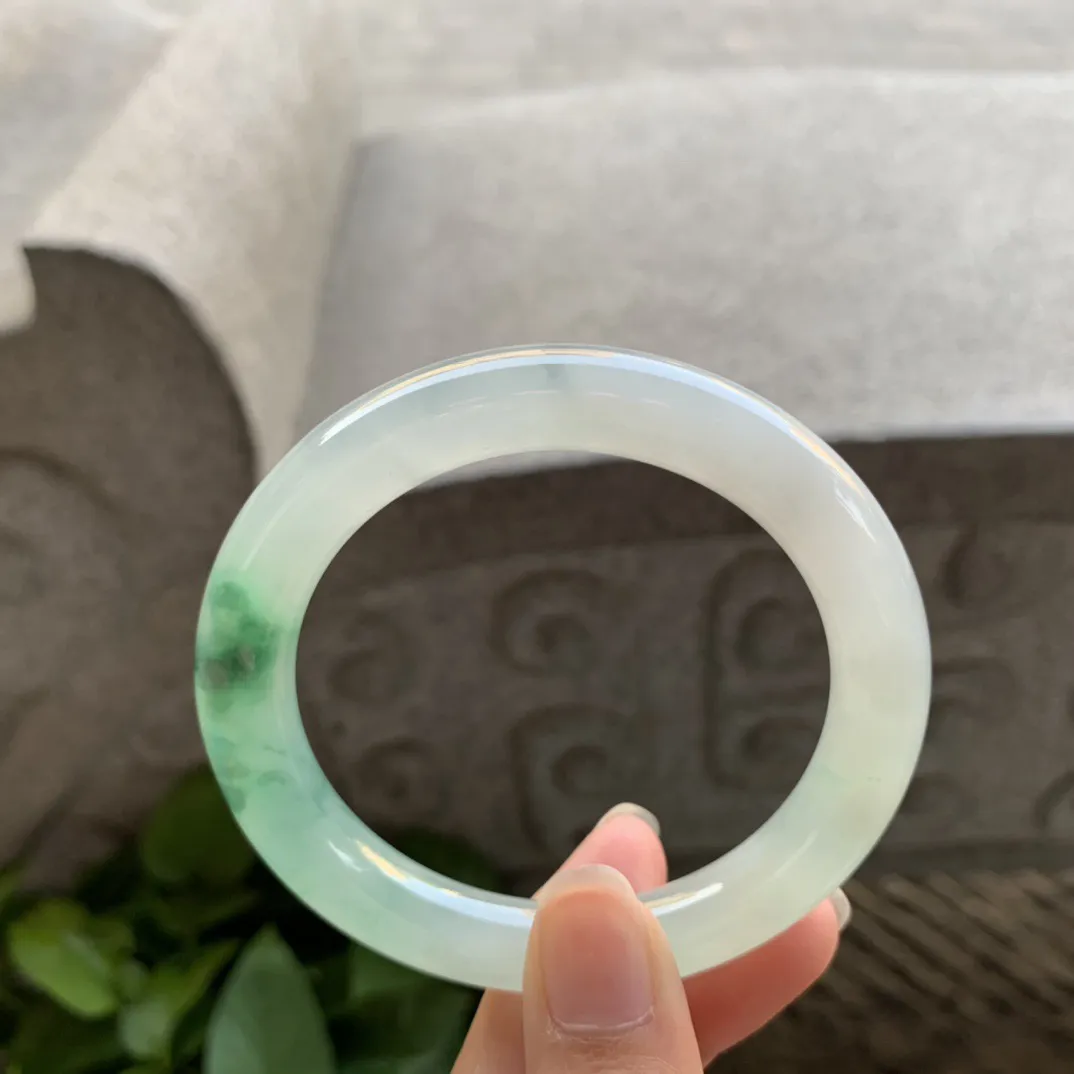 小圈口53.8-9.4 【冰飘绿圆条手镯】圆条53 54可戴