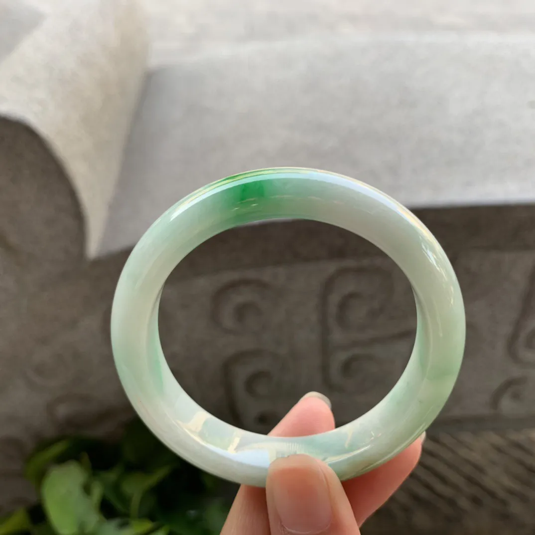 小圈口51.8-11.6-8【飘绿正圈手镯】正圈51 52可戴
