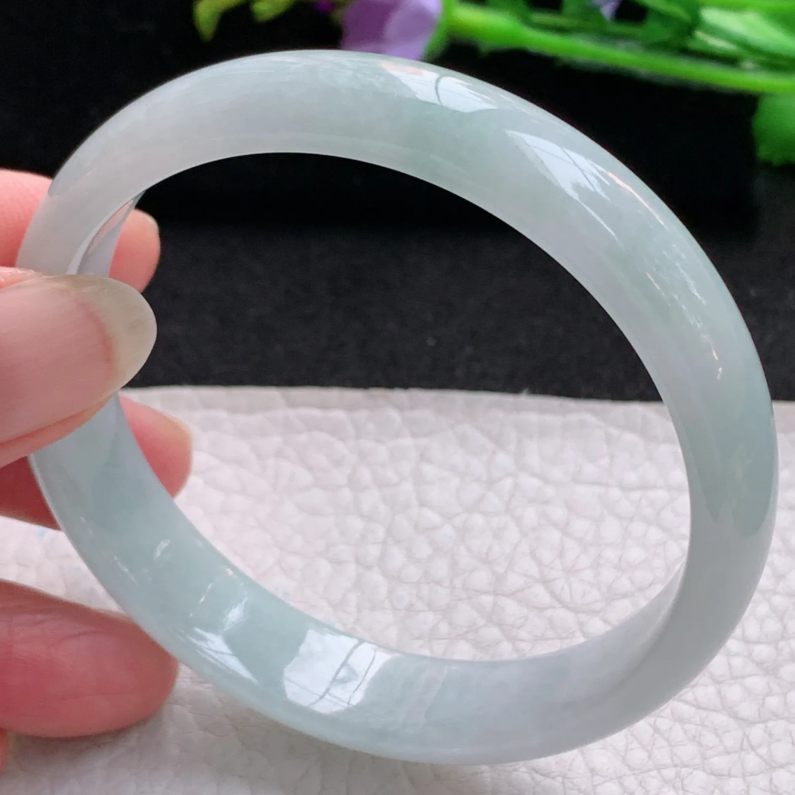 nr实拍58.5*12.2*6.5平安镯 天然缅甸翡翠浅绿水润玉手镯宽边玉手环