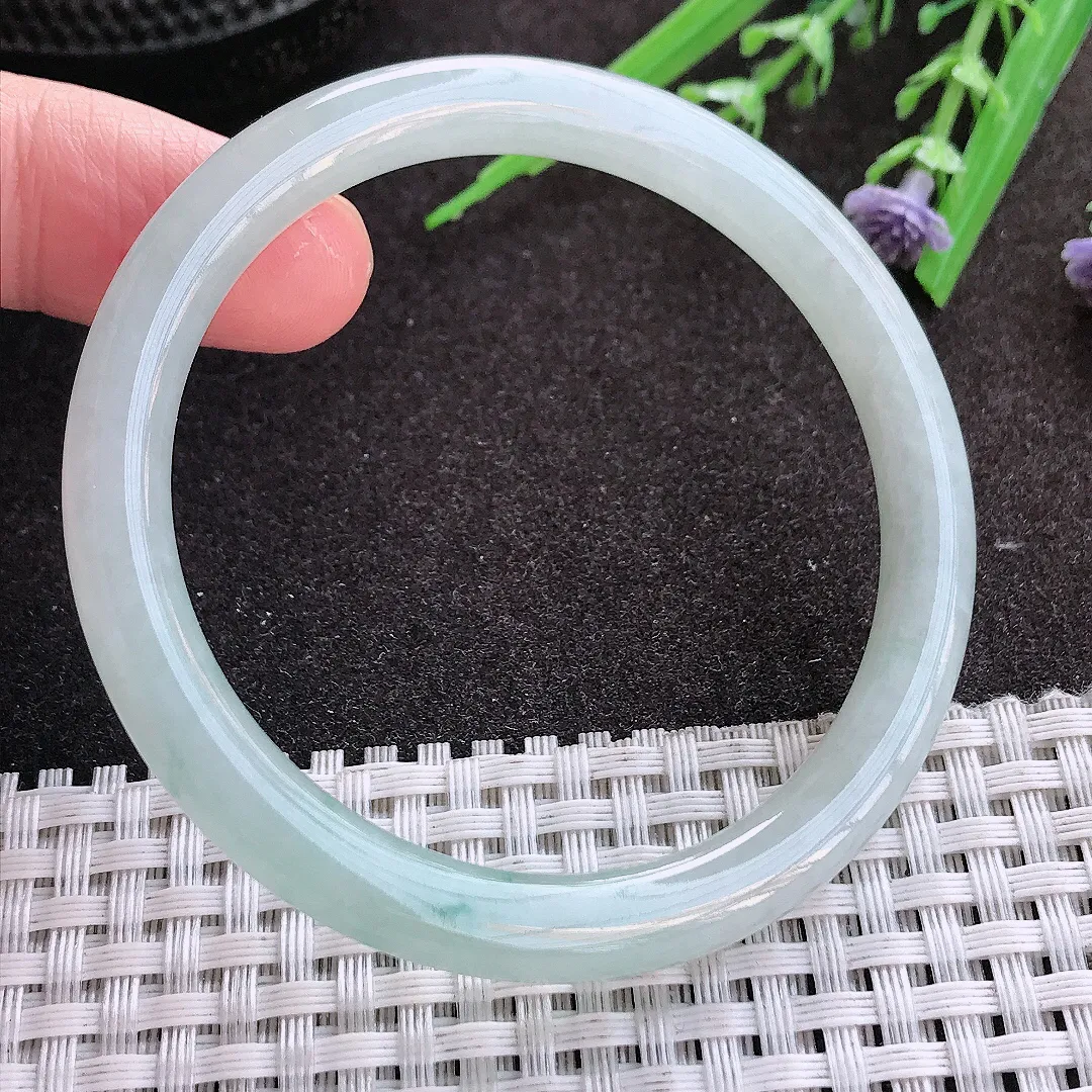 实拍翡翠A货53/6.8/7.2老坑冰胶水灵飘花细条手镯翡翠叮当镯女款