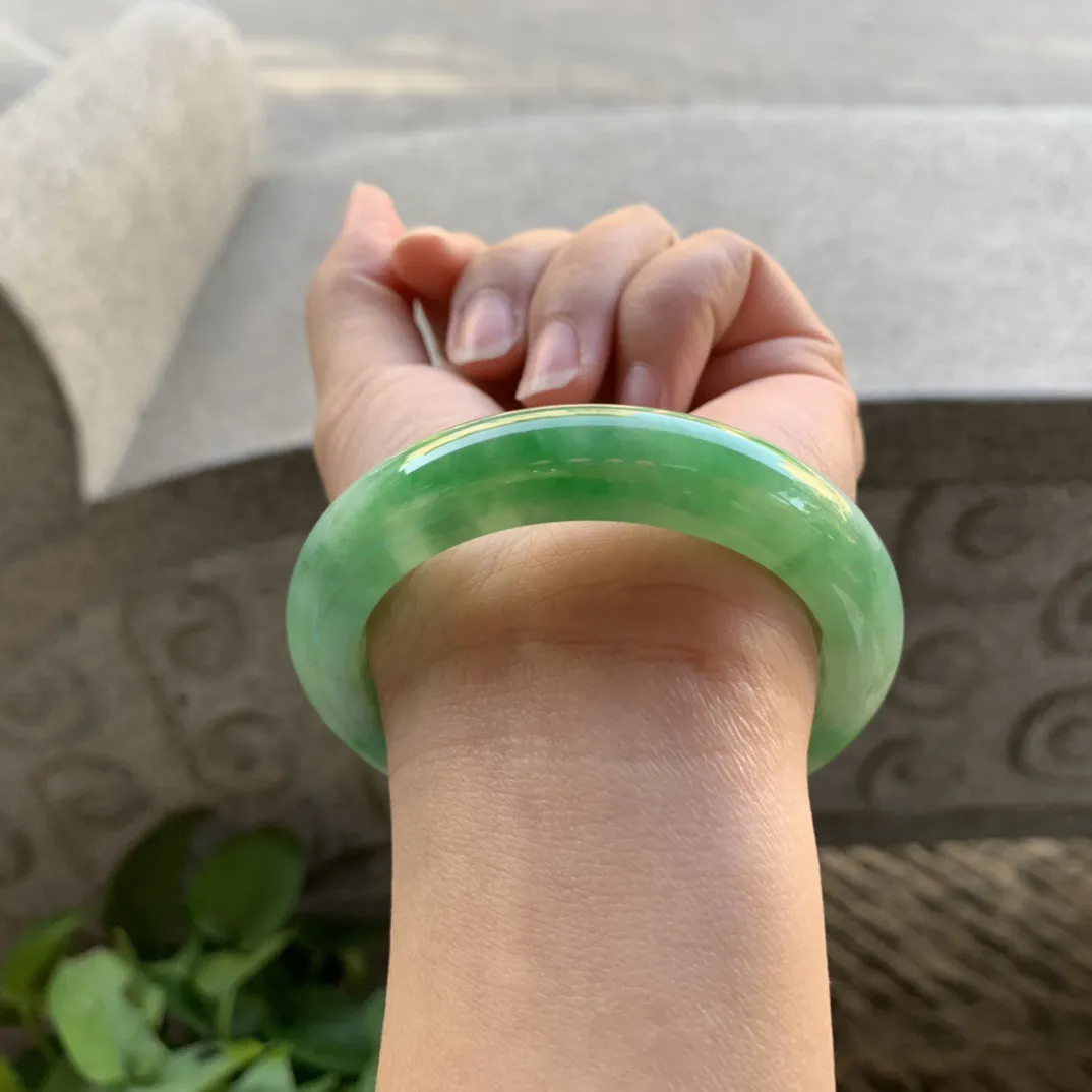 圈口55-12.7-9.3 【芙蓉绿正圈手镯】正圈55 56可戴
