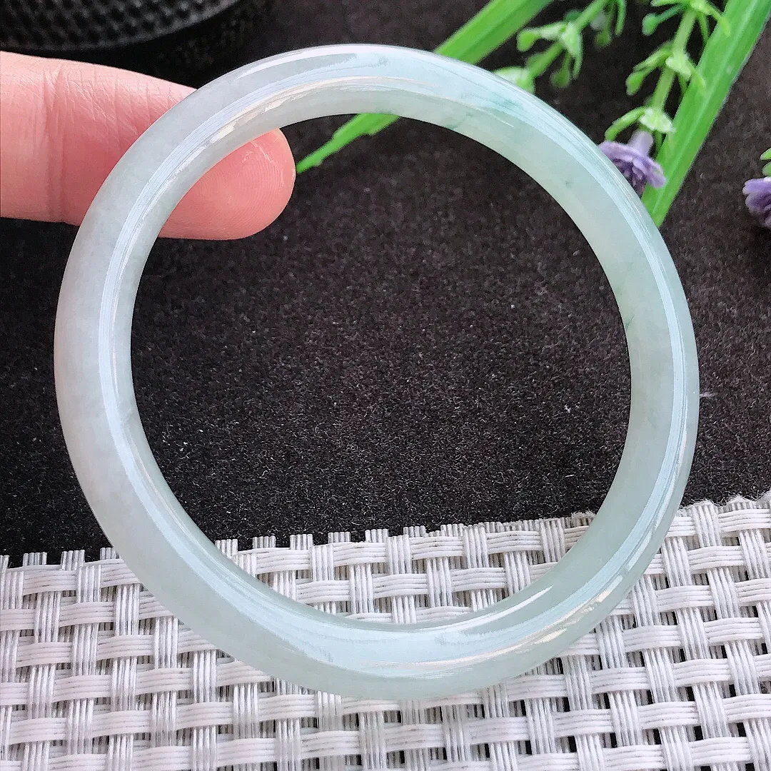 实拍翡翠A货53/6.8/7.2老坑冰胶水灵飘花细条手镯翡翠叮当镯女款