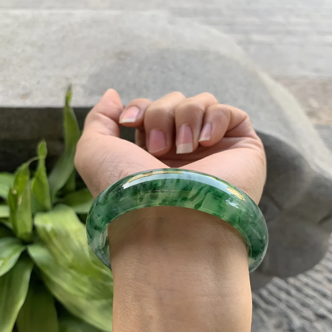 圈口54.2-14-7.7 【冰绿花正圈手镯】正圈54 55可戴