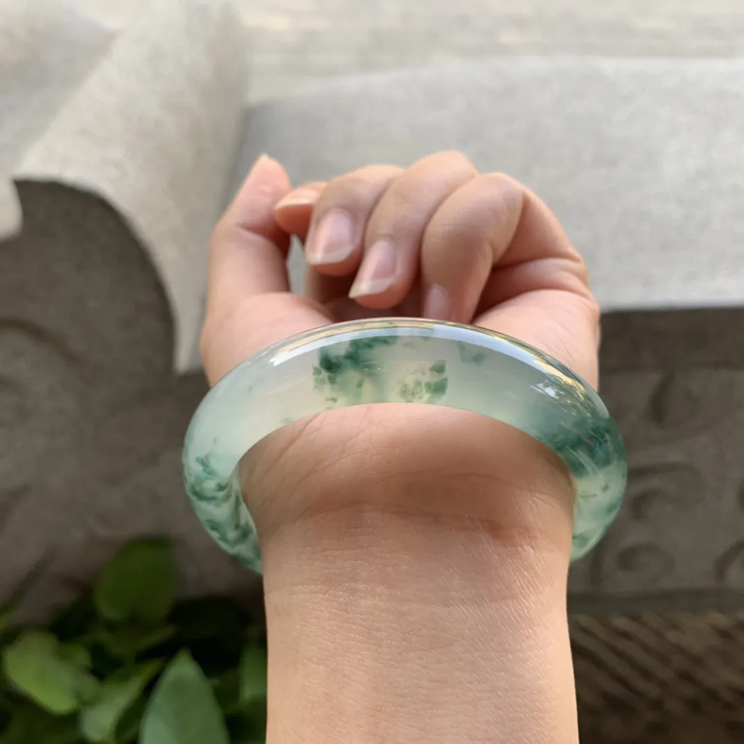 圈口56.2-12.8-8.3 【高冰飘花正圈手镯】正圈56 57可戴