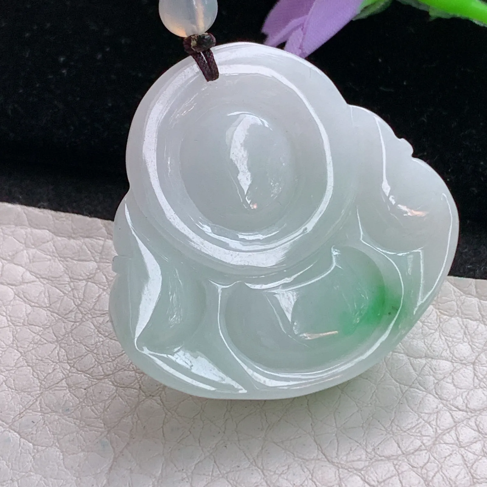 zen实拍39.8*40.6*12.2天然缅甸翡翠白底青佛公 弥勒佛玉吊坠 玉挂件