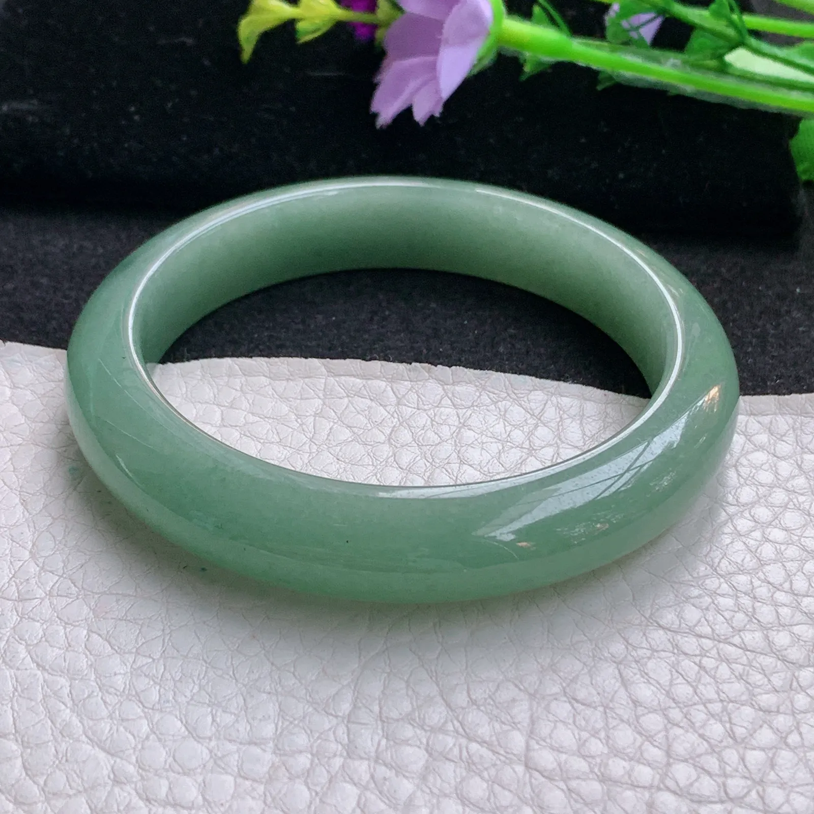 nr实拍58*12*9平安镯 天然缅甸翡翠满绿细润玉手镯宽边玉手环