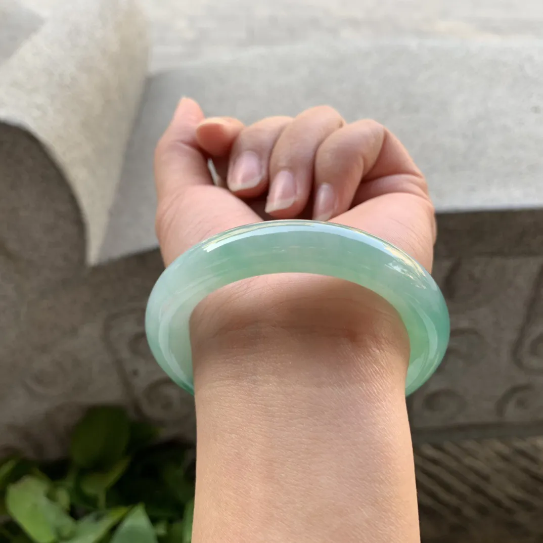 小圈口 51-11【冰蓝绿圆条手镯】圆条51 52可戴