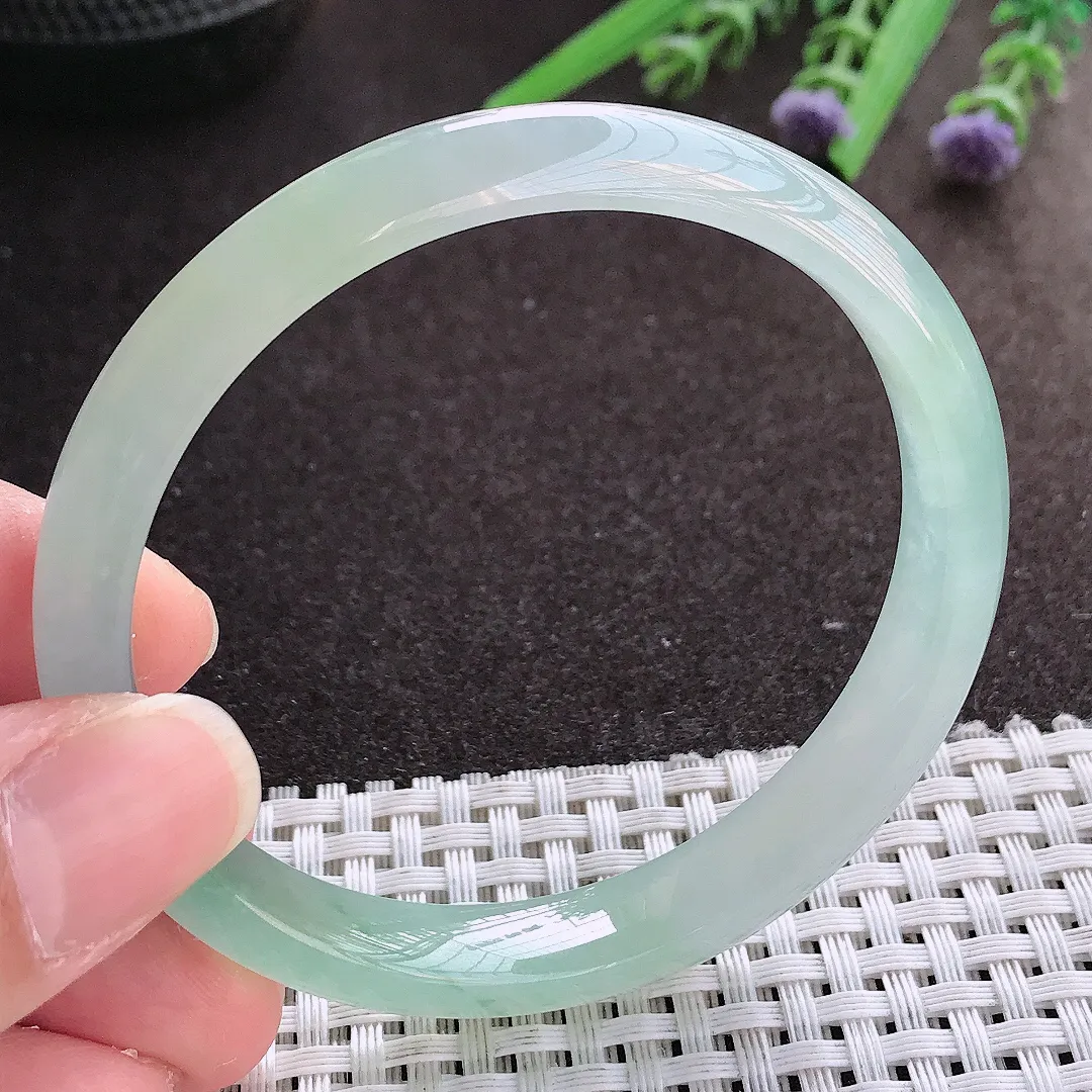 实拍翡翠A货57.5/9.7/6.8老坑冰透果冻胶冰晴手镯宽边翡翠玉镯女款百搭