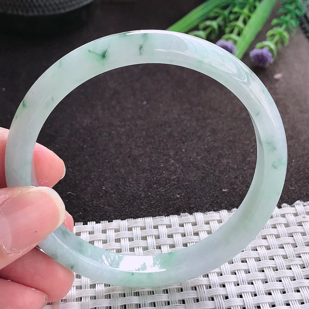 实拍翡翠A货60.5/9.5/7.3大圈口老坑冰润飘花手镯宽边翡翠玉镯女款百搭