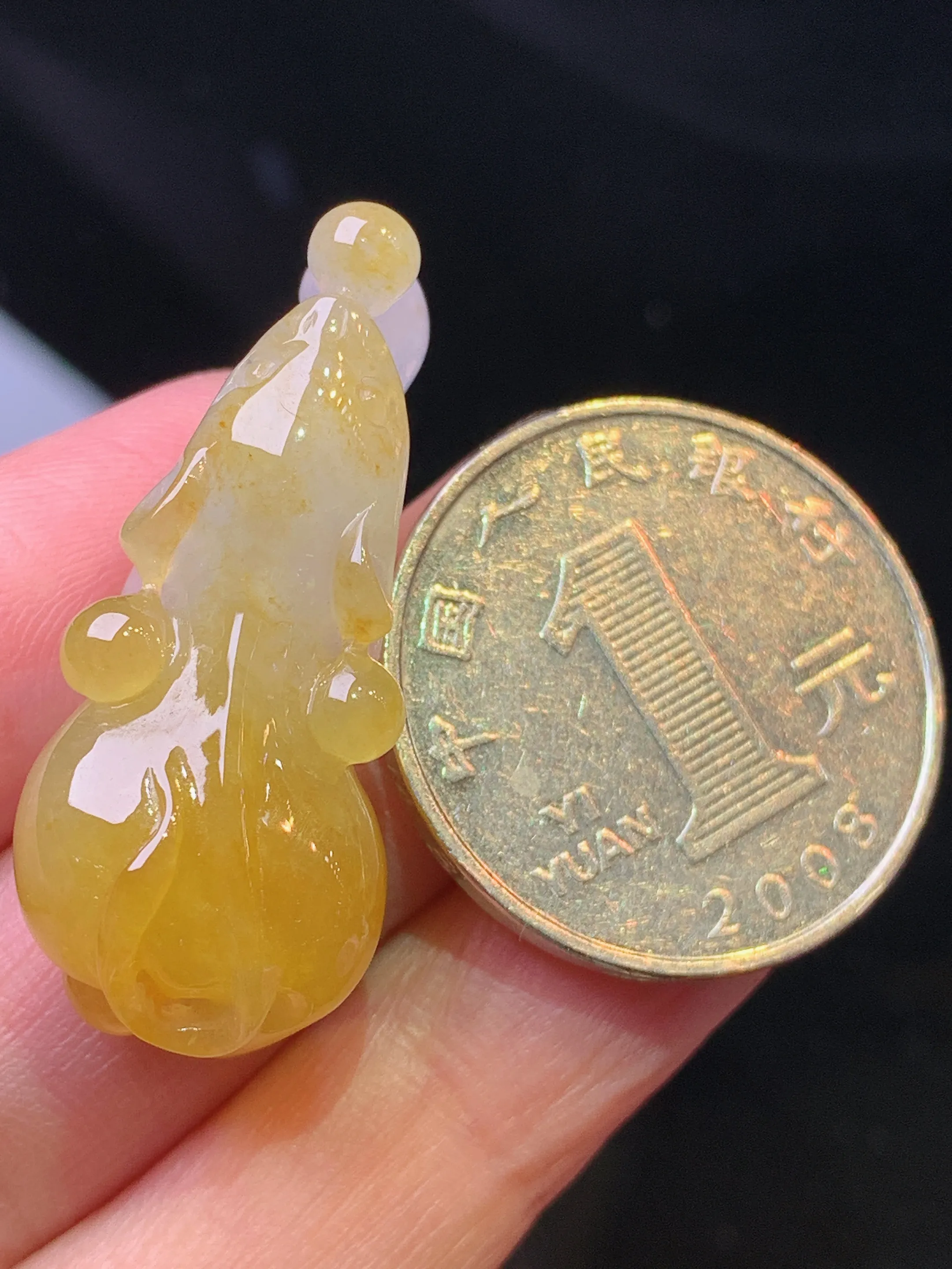 黄翡貔貅吊坠 玉质细腻 色泽艳丽清新 整体尺寸34*14.3*12.5
