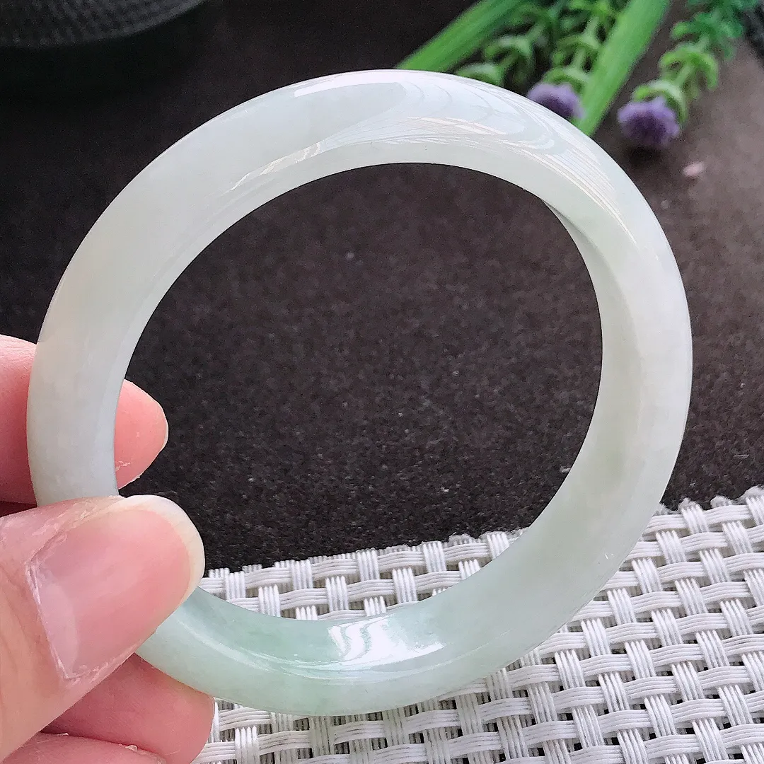 实拍翡翠A货55.5/12.6/7.9老坑秀气冰润冰晴手镯宽边翡翠玉镯女款百搭