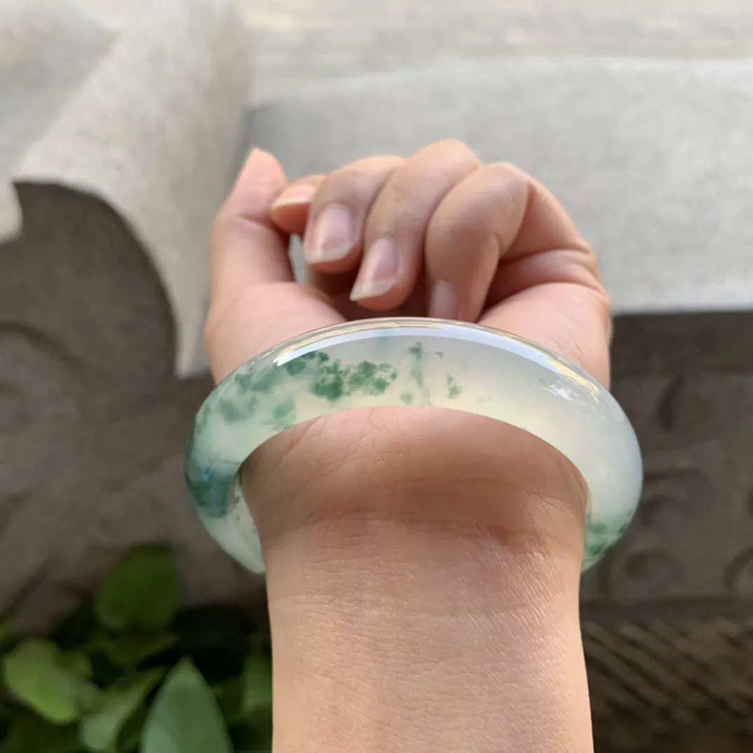 圈口56.2-12.8-8.3 【高冰飘花正圈手镯】正圈56 57可戴