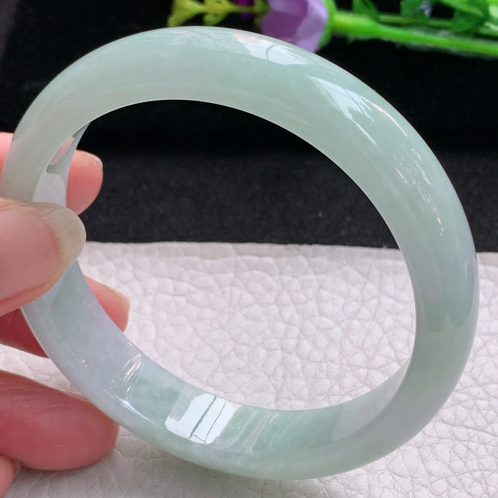 nr实拍59*13.2*7.5平安镯 天然缅甸翡翠浅绿水润玉手镯宽边玉手环