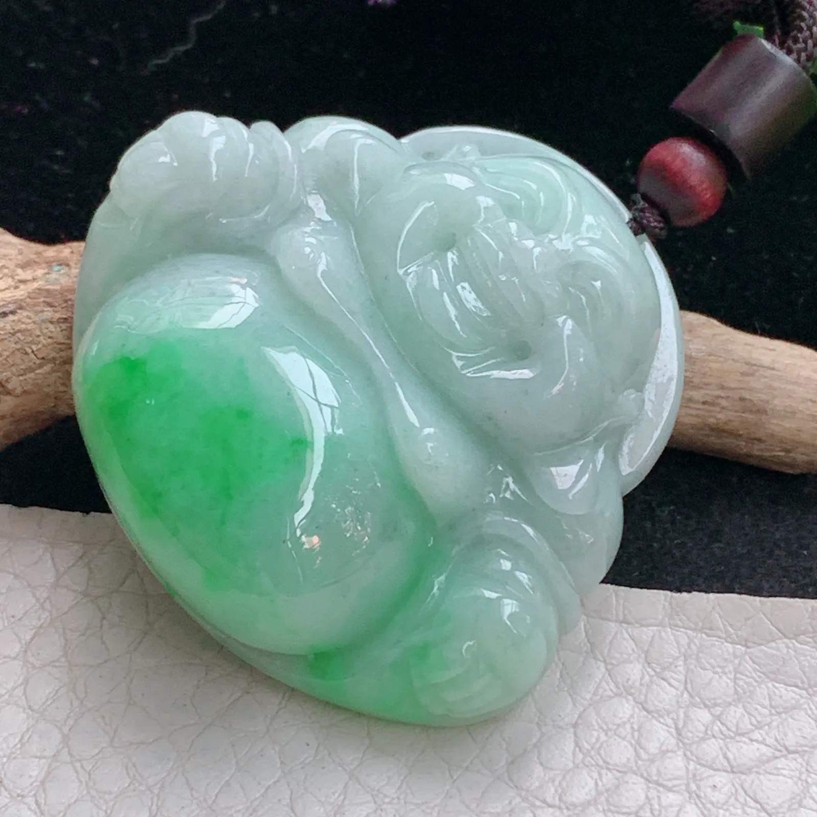 zen实拍41.8*47.3*12.6天然缅甸翡翠辣绿大佛公 弥勒佛玉吊坠 玉挂件