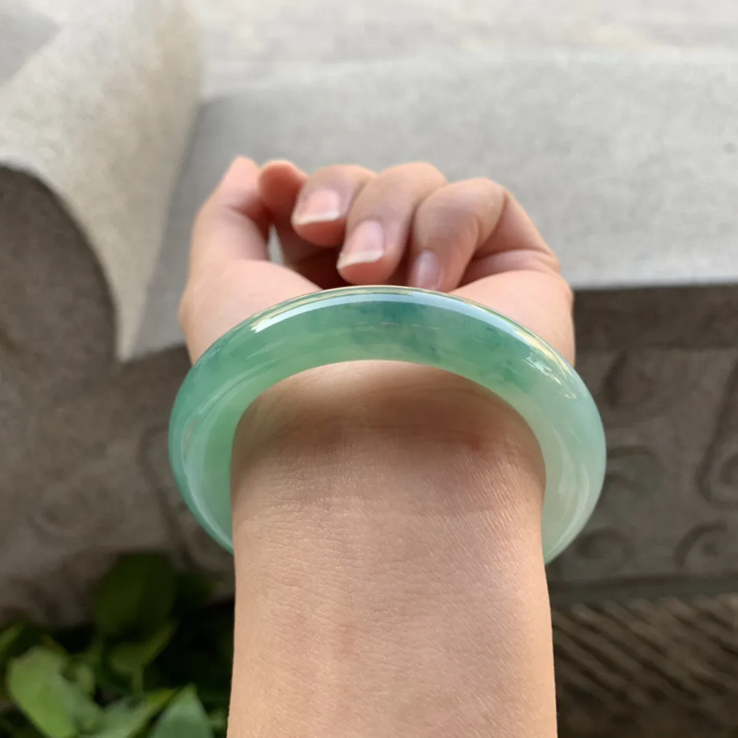 小圈口 51-11【冰蓝绿圆条手镯】圆条51 52可戴