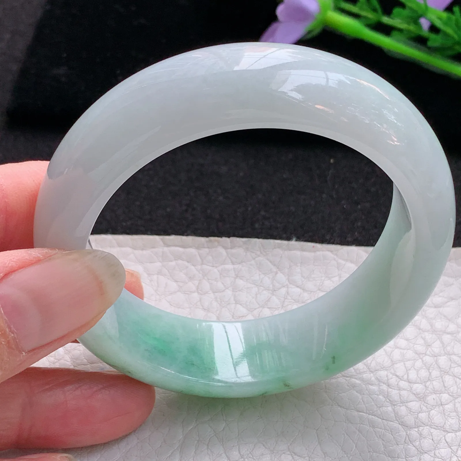 ee实拍54.5*17.5*9平安镯 天然缅甸翡胶感双彩厚装宽边玉手环