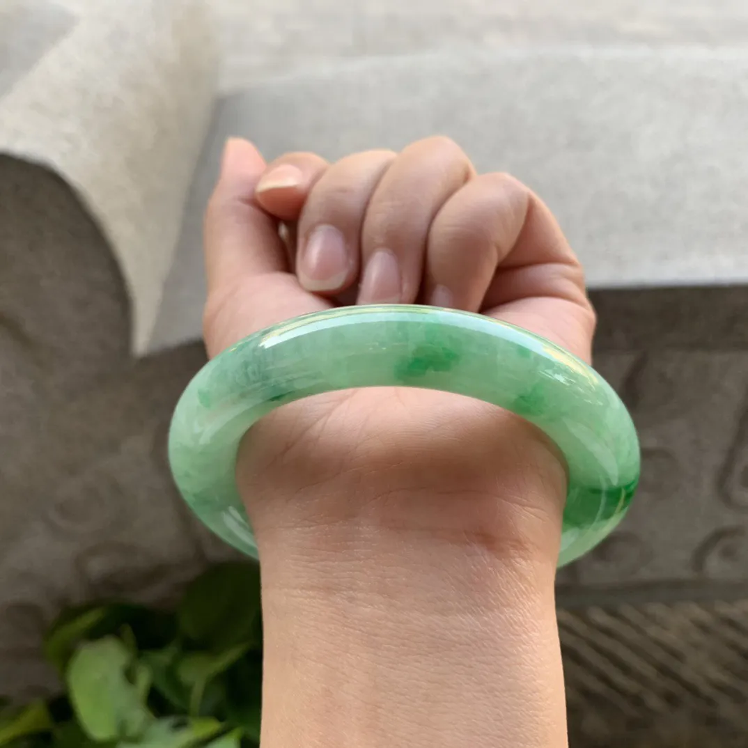 大圈口58.3-12 【飘绿圆条手镯】圆条58 59可戴