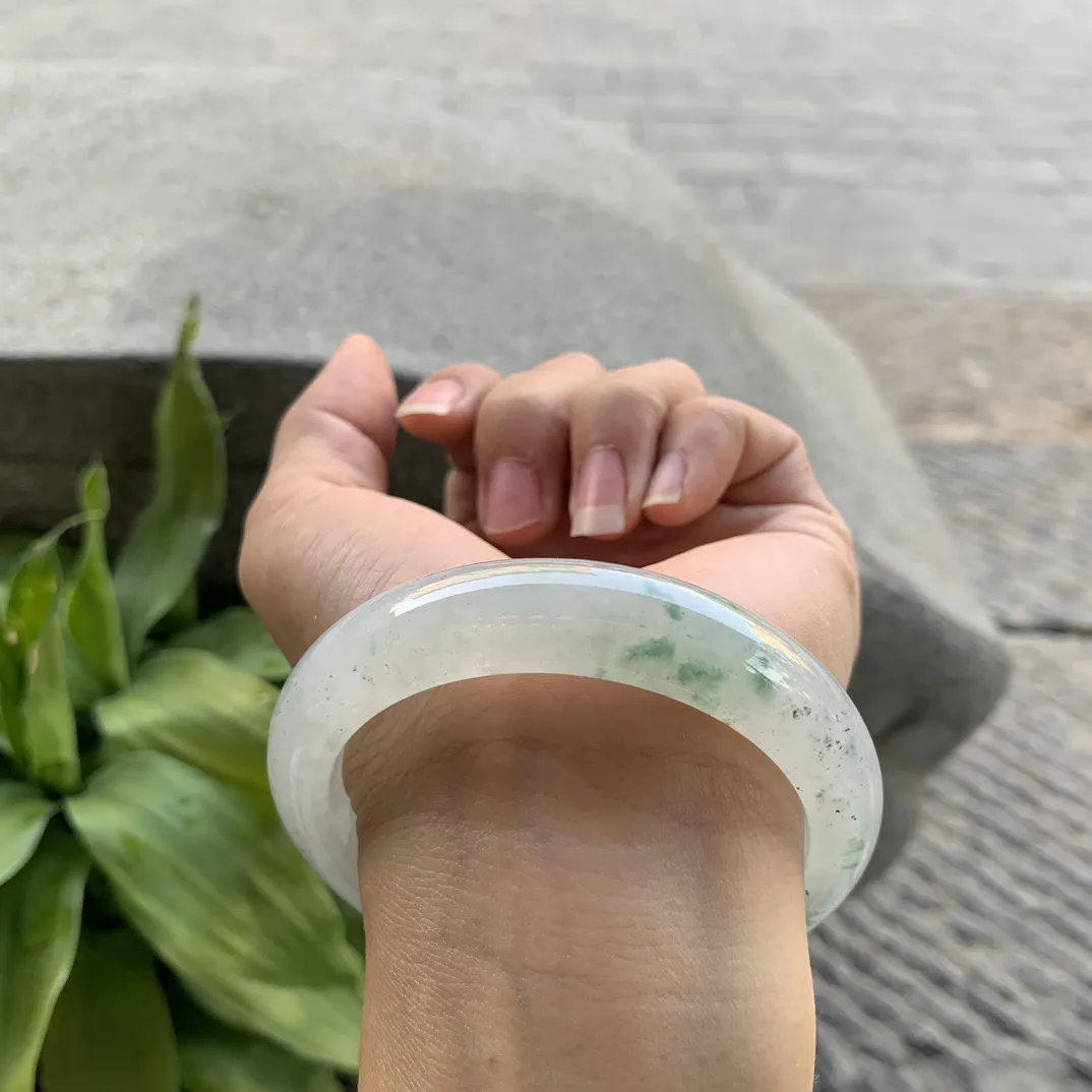 圈口57-12.5-8.8 【冰乌鸡飘花正圈手镯】正圈57 58可戴