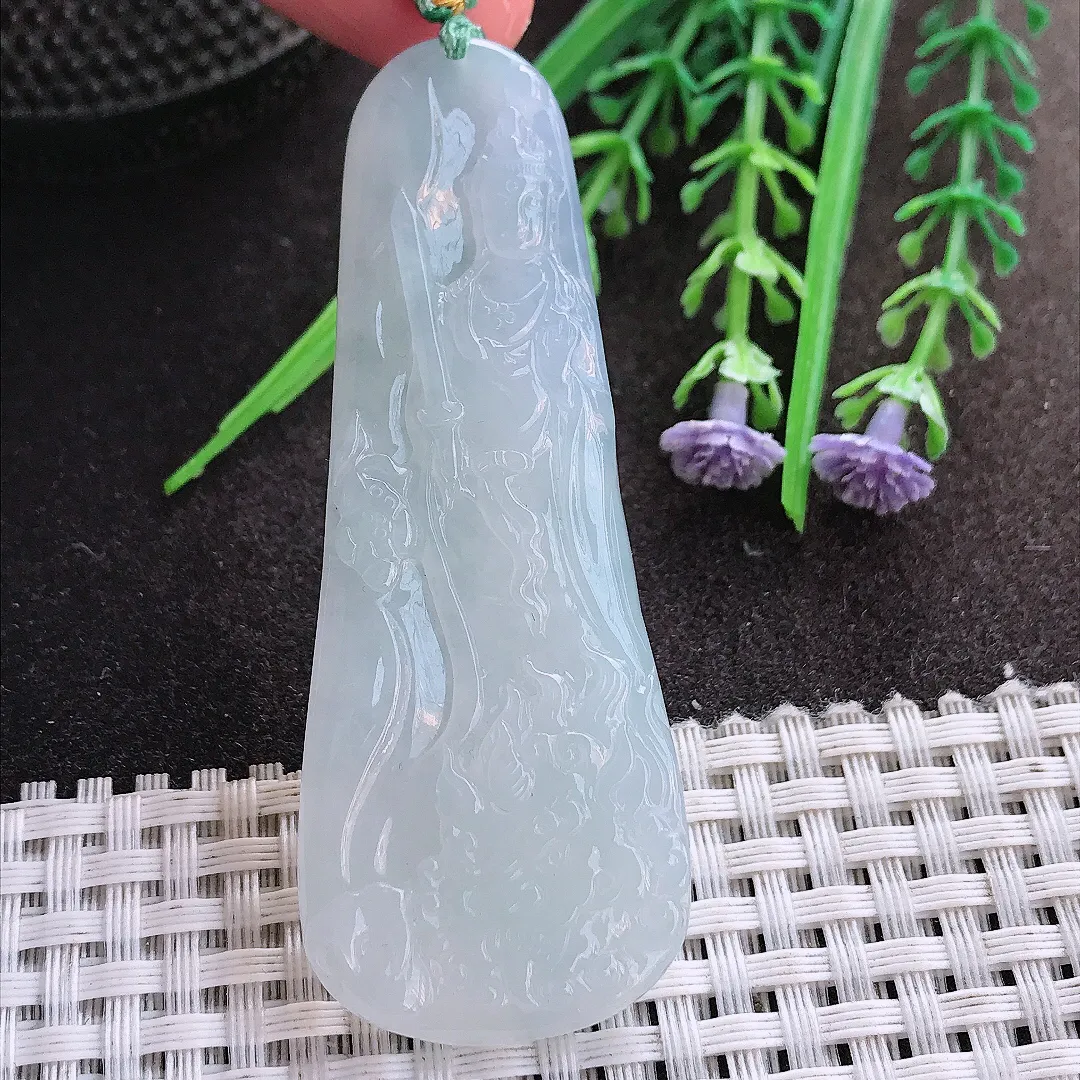 实拍A货翡翠69.2/26/6老坑冰胶水灵文殊菩萨吊坠翡翠挂件