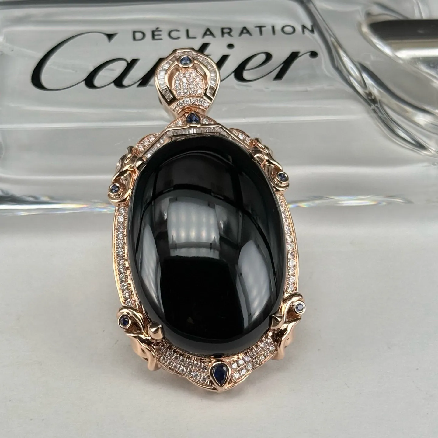 精品18k墨翠蛋面吊坠 种好色正 黑度极好 打灯通透 油性十足 尺寸51