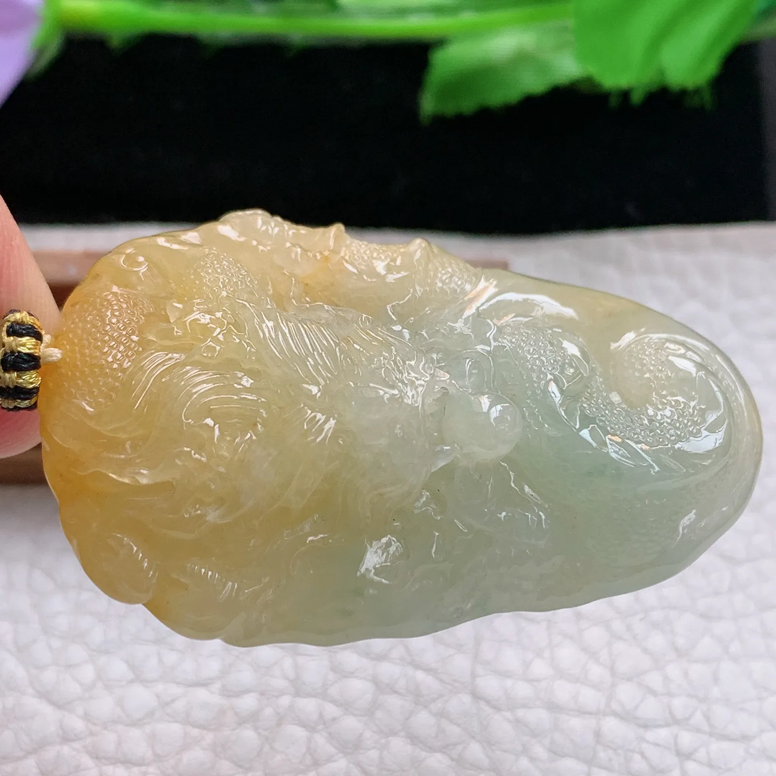 yl实拍52*34*15缅甸翡翠精雕冰双彩霸气龙牌 龙行天下玉吊坠