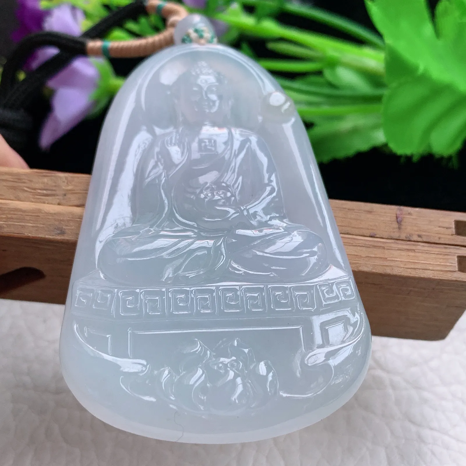 cys实拍68*42*6缅甸翡翠精雕冰胶纯美大日如来佛祖玉吊坠