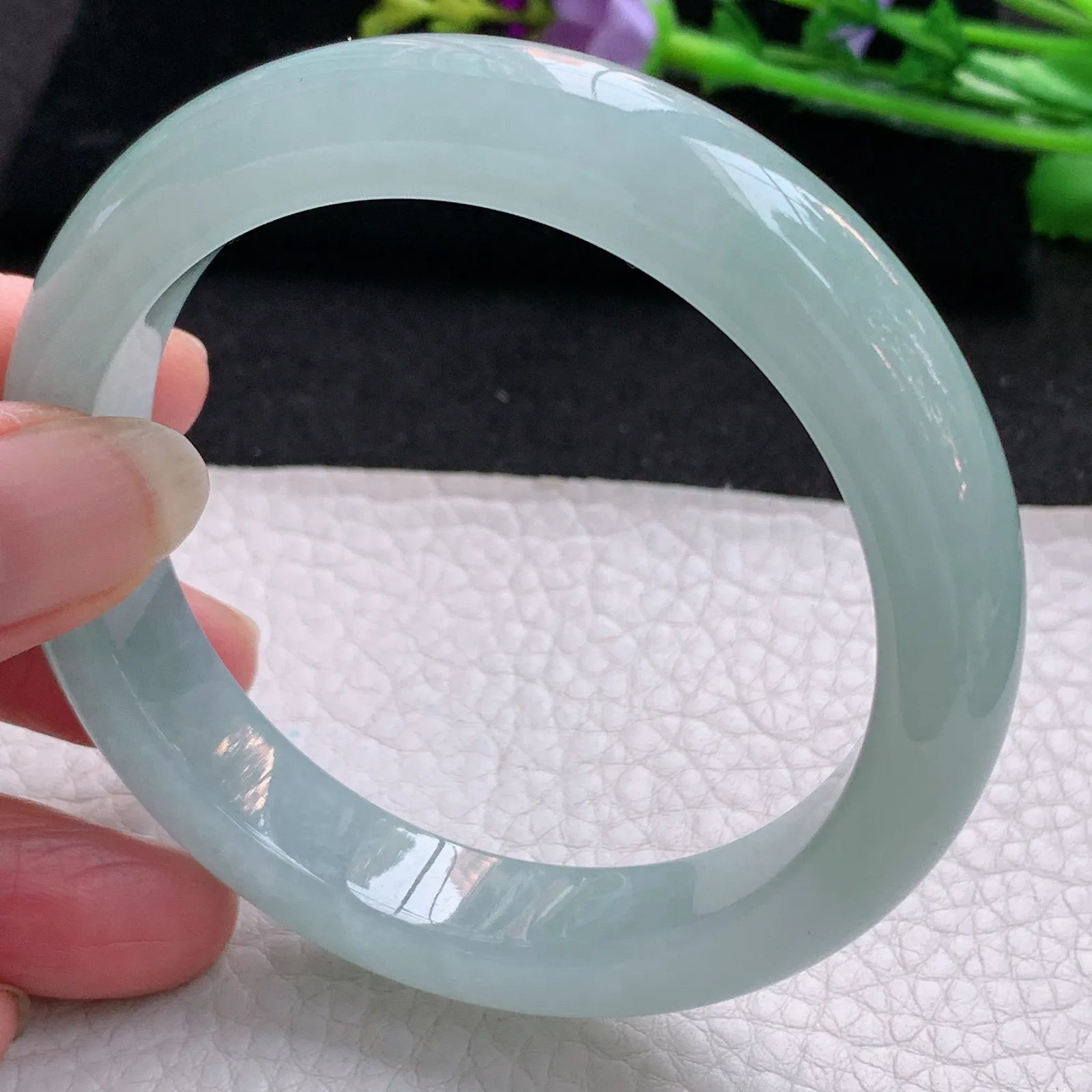 nr实拍57.5*12.3*8.6平安镯 天然缅甸翡翠冰晴蓝韵玉手镯宽边玉手环