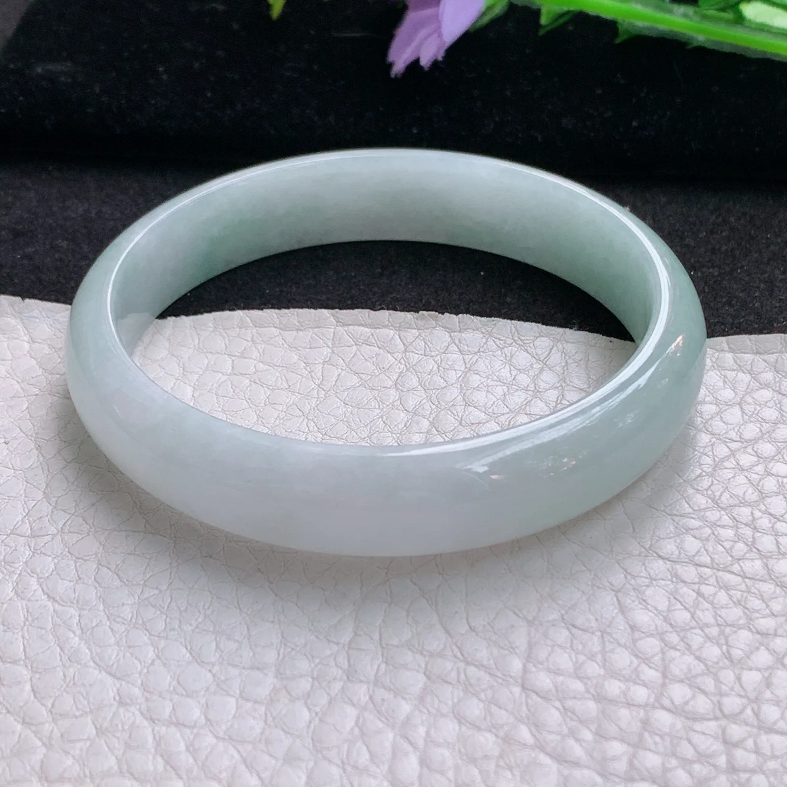 nr实拍58.5*12.2*6.5平安镯 天然缅甸翡翠浅绿水润玉手镯宽边玉手环