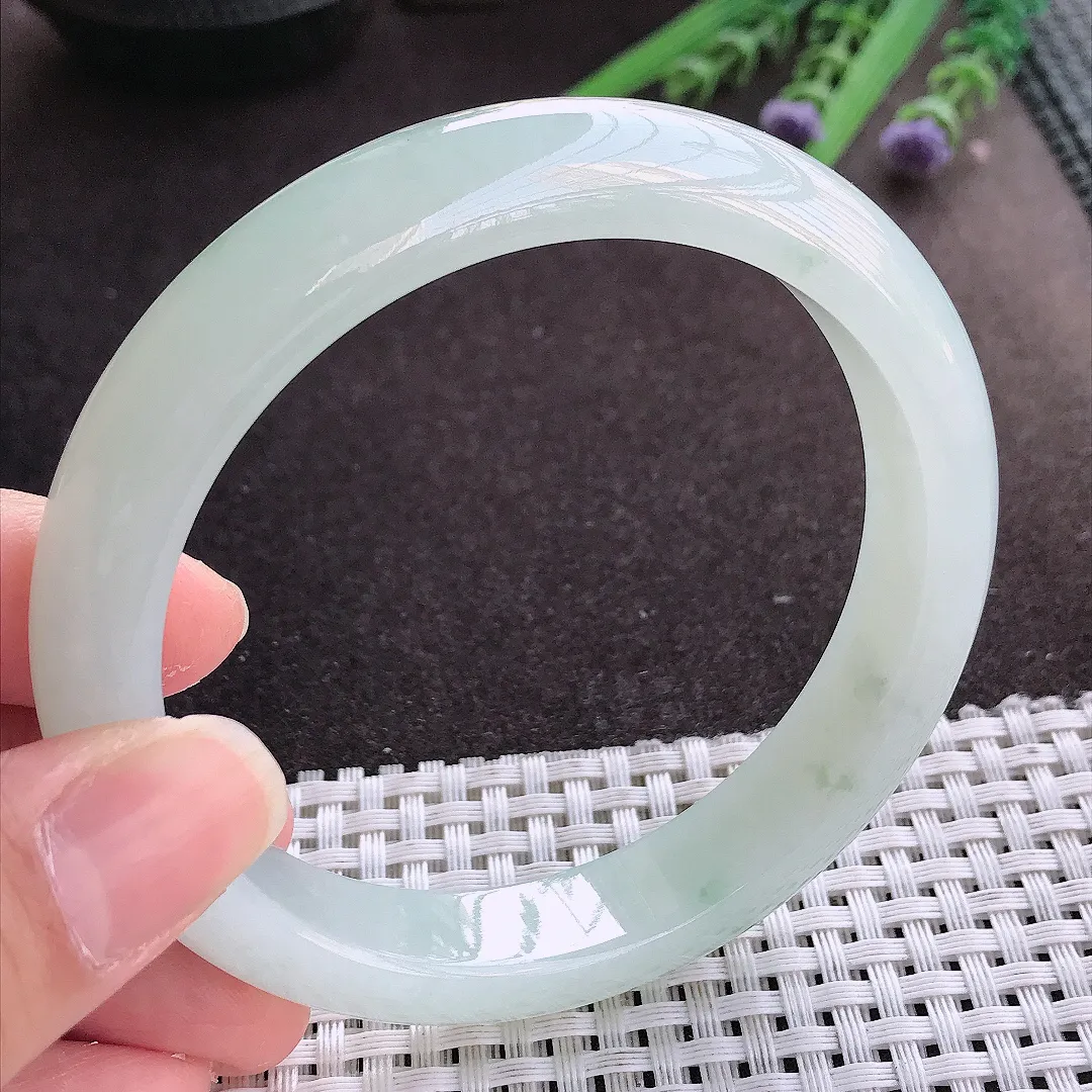 实拍翡翠A货62.5/12.6/8.9大圈口老坑冰胶果冻冰晴手镯宽边翡翠玉镯女款