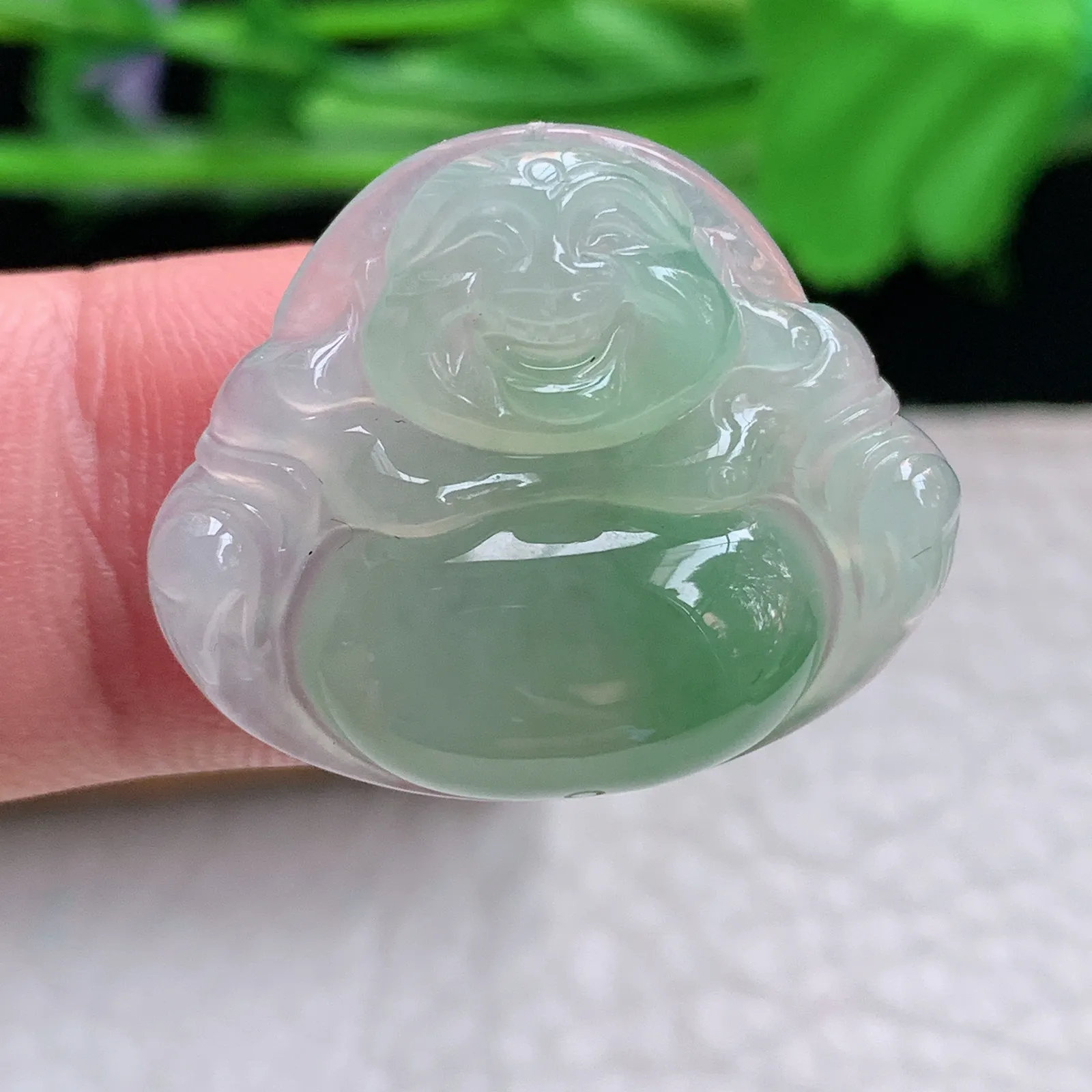 axm实拍22.3*26.6*5.8缅甸翡翠精雕冰绿饱满佛公 开心佛玉吊坠