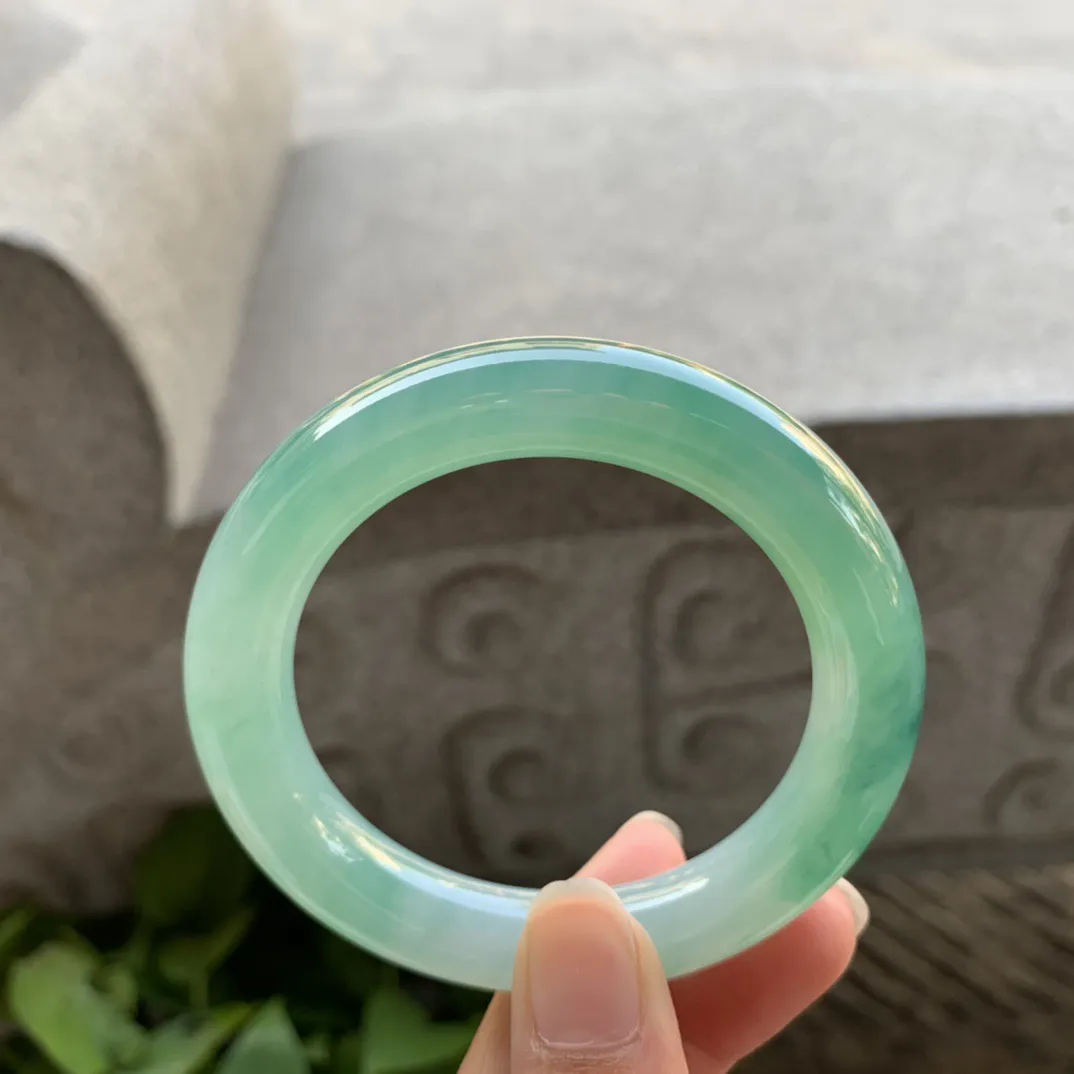 小圈口 51-11【冰蓝绿圆条手镯】圆条51 52可戴