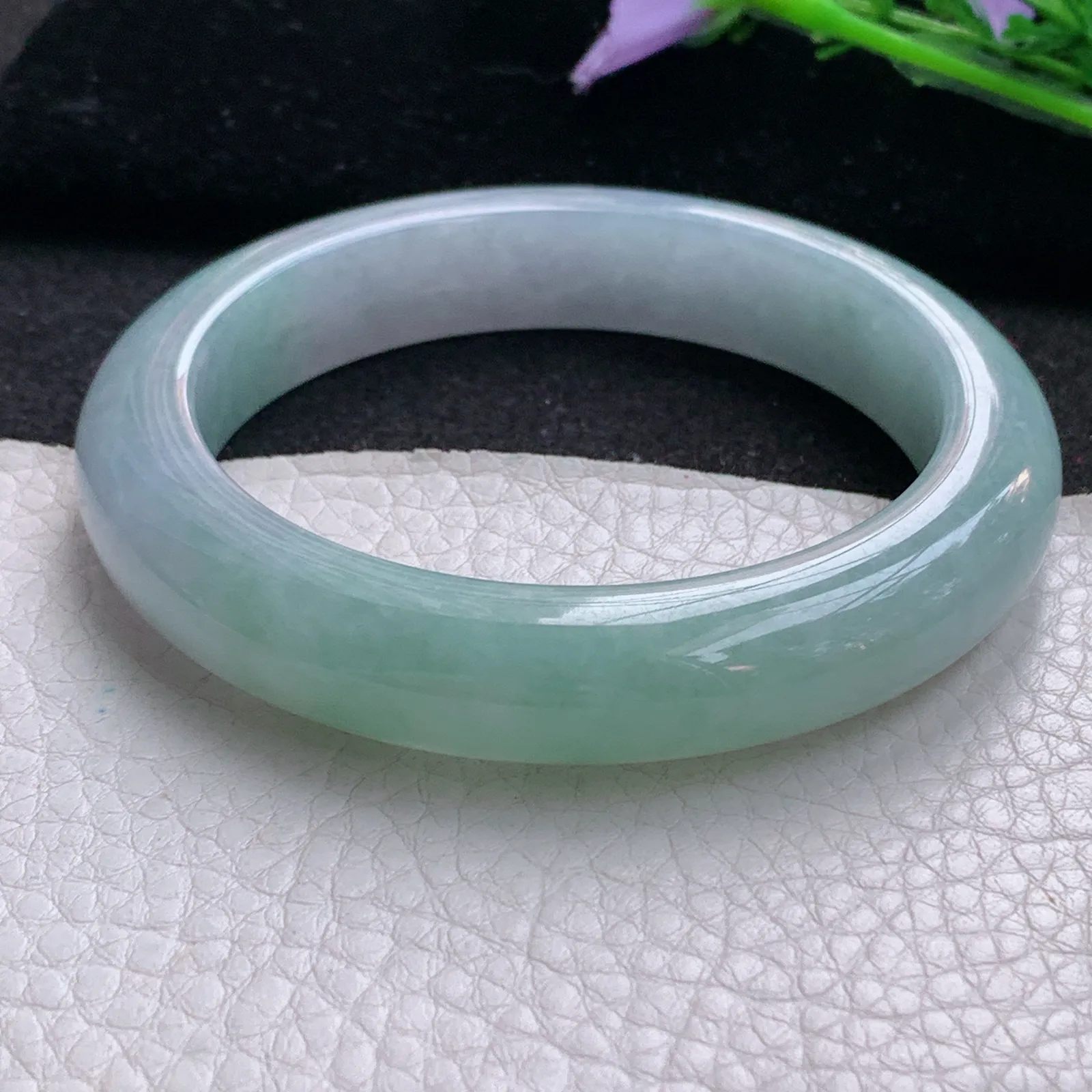 ee实拍59*12.6*9.6平安镯 天然缅甸翡翠冰胶飘绿玉手镯厚装宽边玉手环