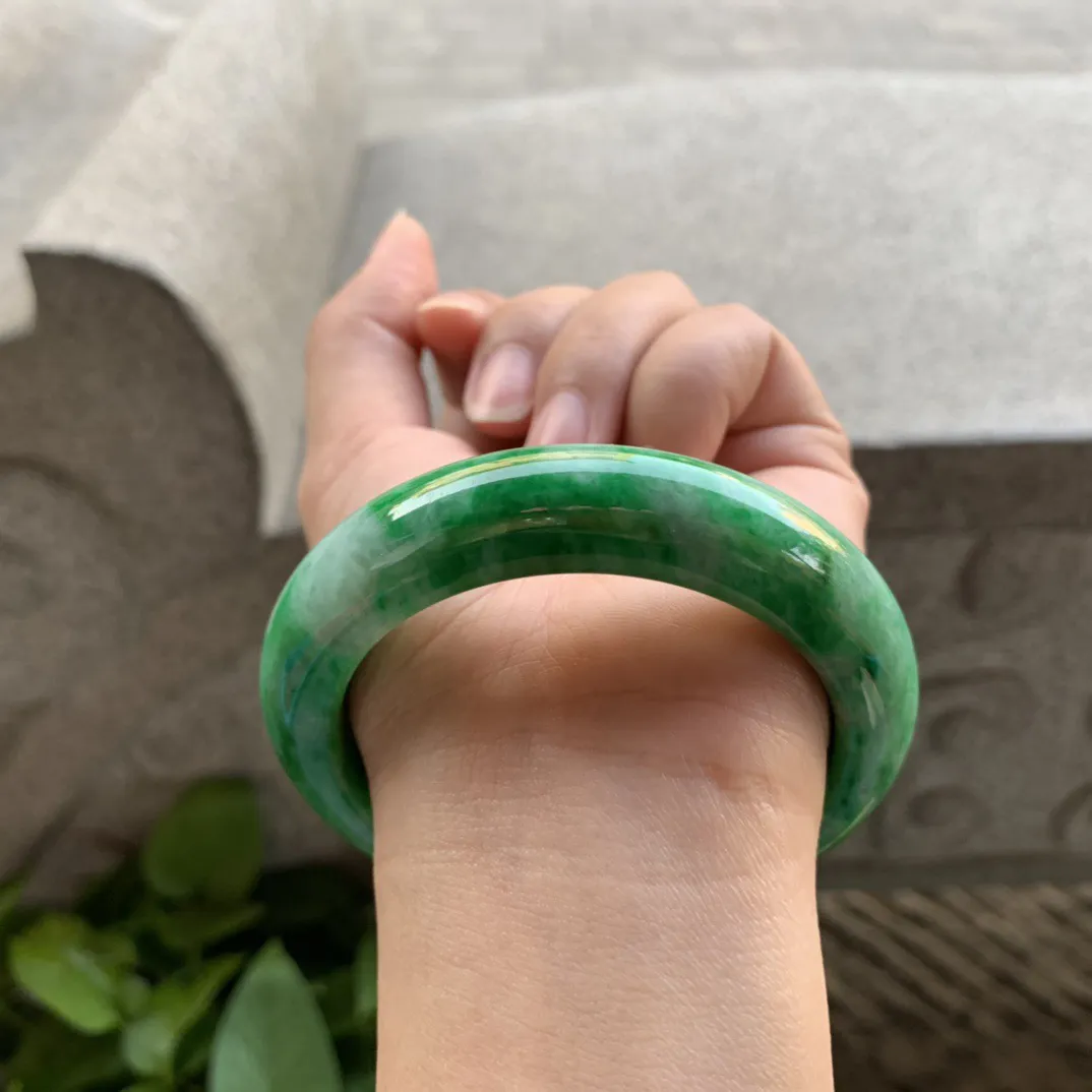 圈口 56.4-13.6-10【满绿正圈手镯】正圈56 57可戴