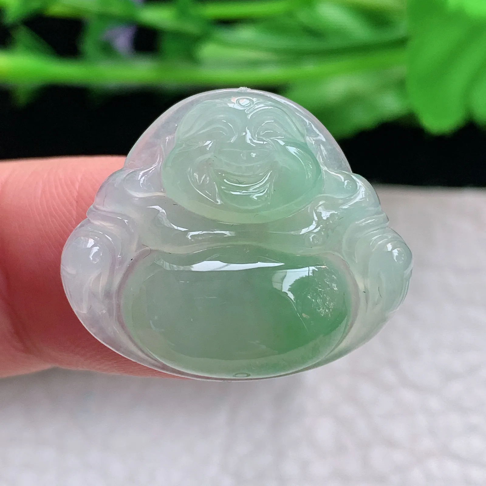 axm实拍22.3*26.6*5.8缅甸翡翠精雕冰绿饱满佛公 开心佛玉吊坠