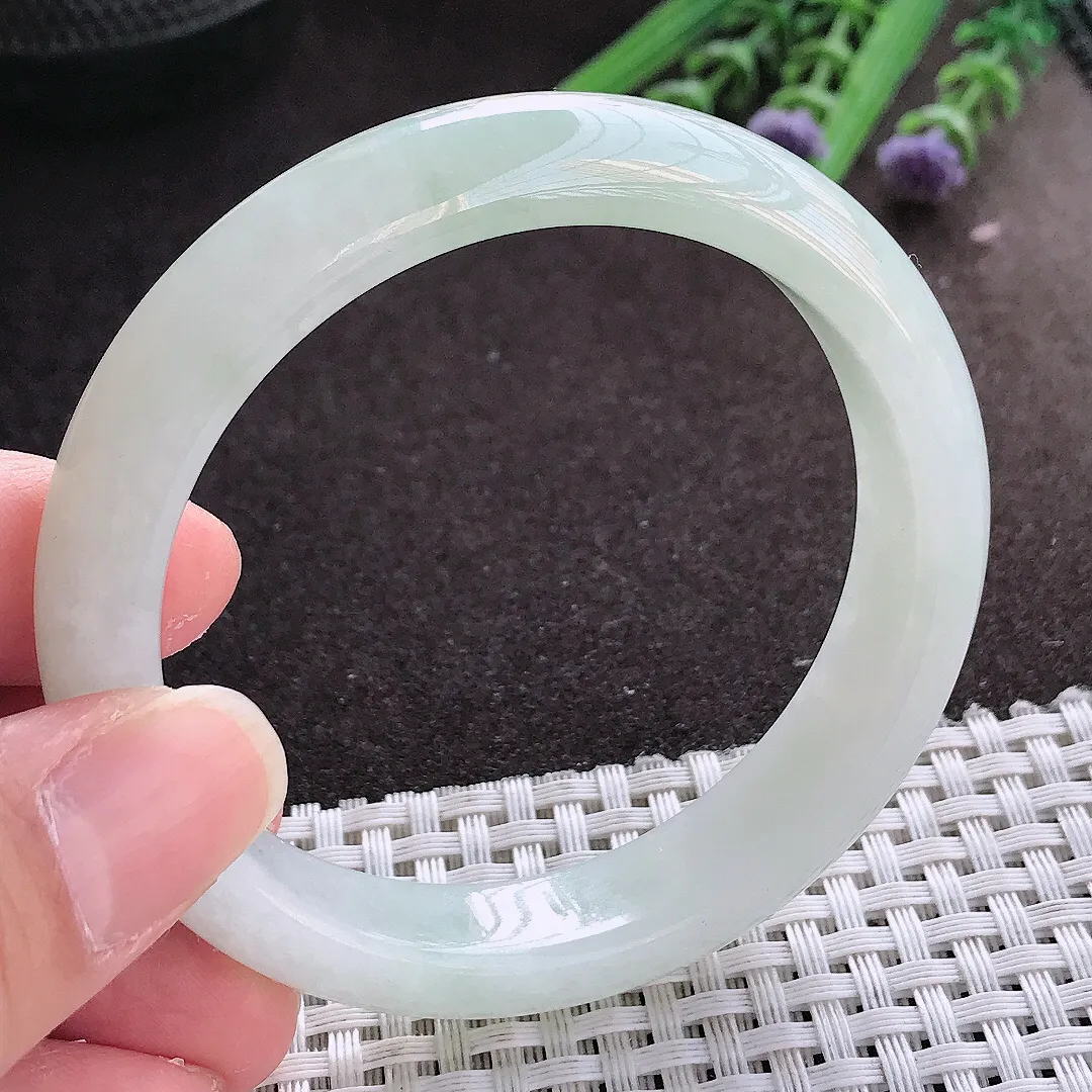 实拍翡翠A货55.5/12.6/7.9老坑秀气冰润冰晴手镯宽边翡翠玉镯女款百搭