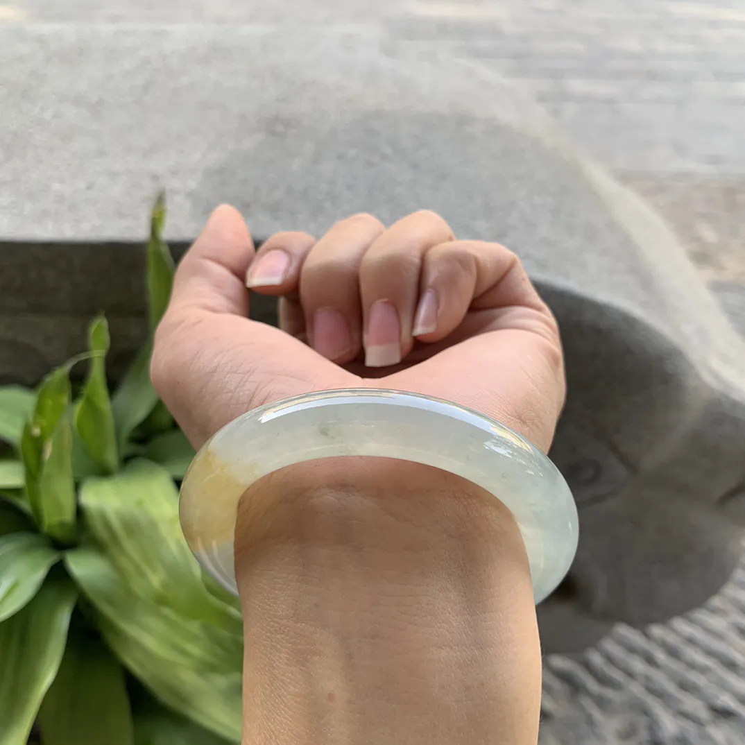 小圈口 50.9-10.3【高冰黄翡圆条手镯】圆条50 51可戴