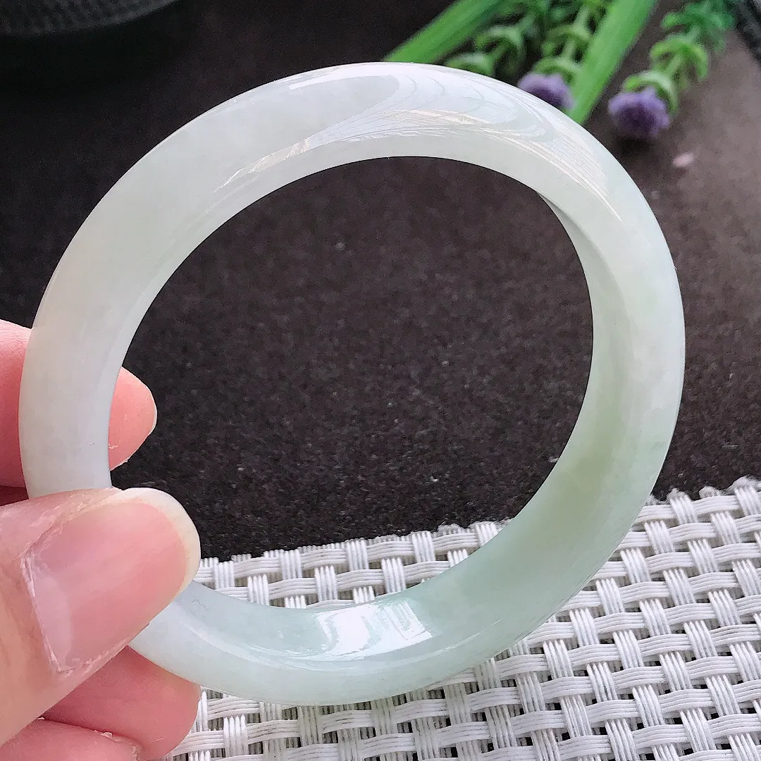 实拍翡翠A货55.5/12.6/7.9老坑秀气冰润冰晴手镯宽边翡翠玉镯女款百搭