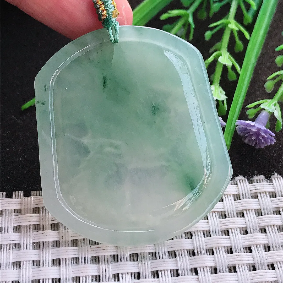 实拍A货翡翠47.5/41/5.6老坑冰胶水灵冰晴绿龙牌吊坠翡翠挂件