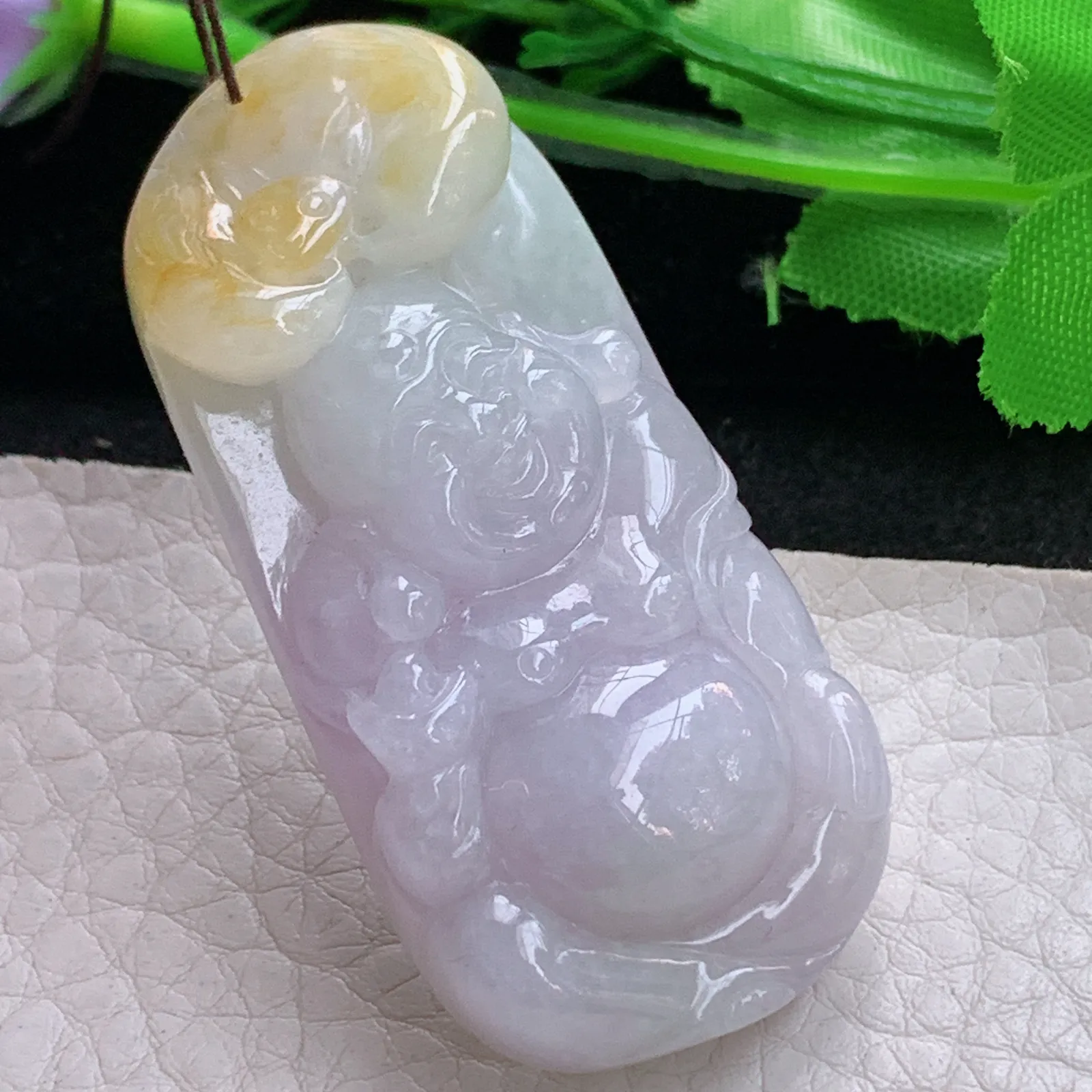 zen实拍53.8*25*11.2天然缅甸翡翠双彩逍遥佛 弥勒佛玉吊坠 玉挂件