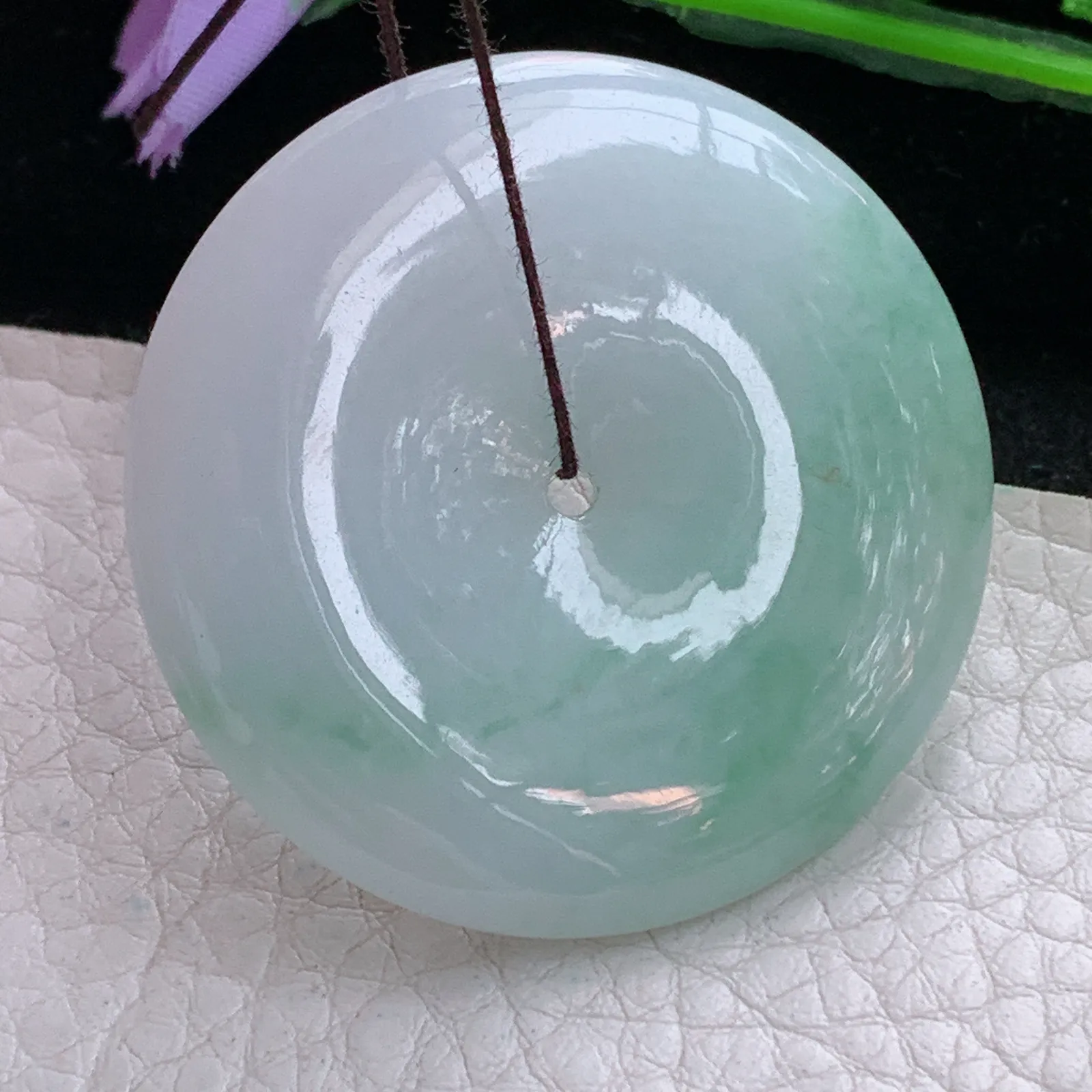 zen实拍41*6天然缅甸翡翠飘花细润大平安扣 玉扣玉吊坠 玉挂件