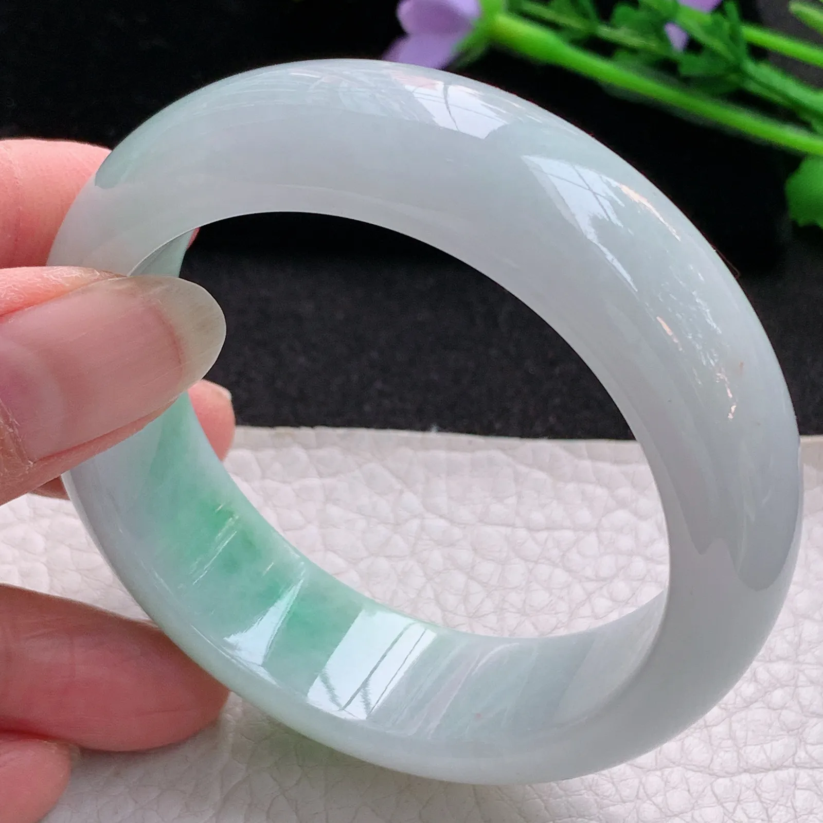 ee实拍54.5*17.5*9平安镯 天然缅甸翡胶感双彩厚装宽边玉手环