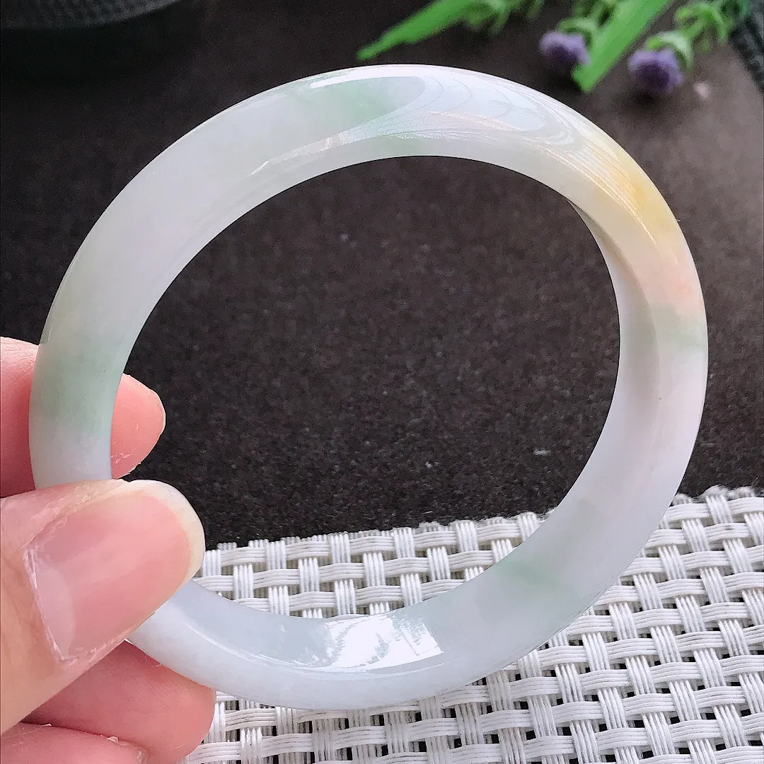 实拍翡翠A货58.5/11.9/7.6老坑温润飘黄翡手镯宽边翡翠玉镯女款百搭