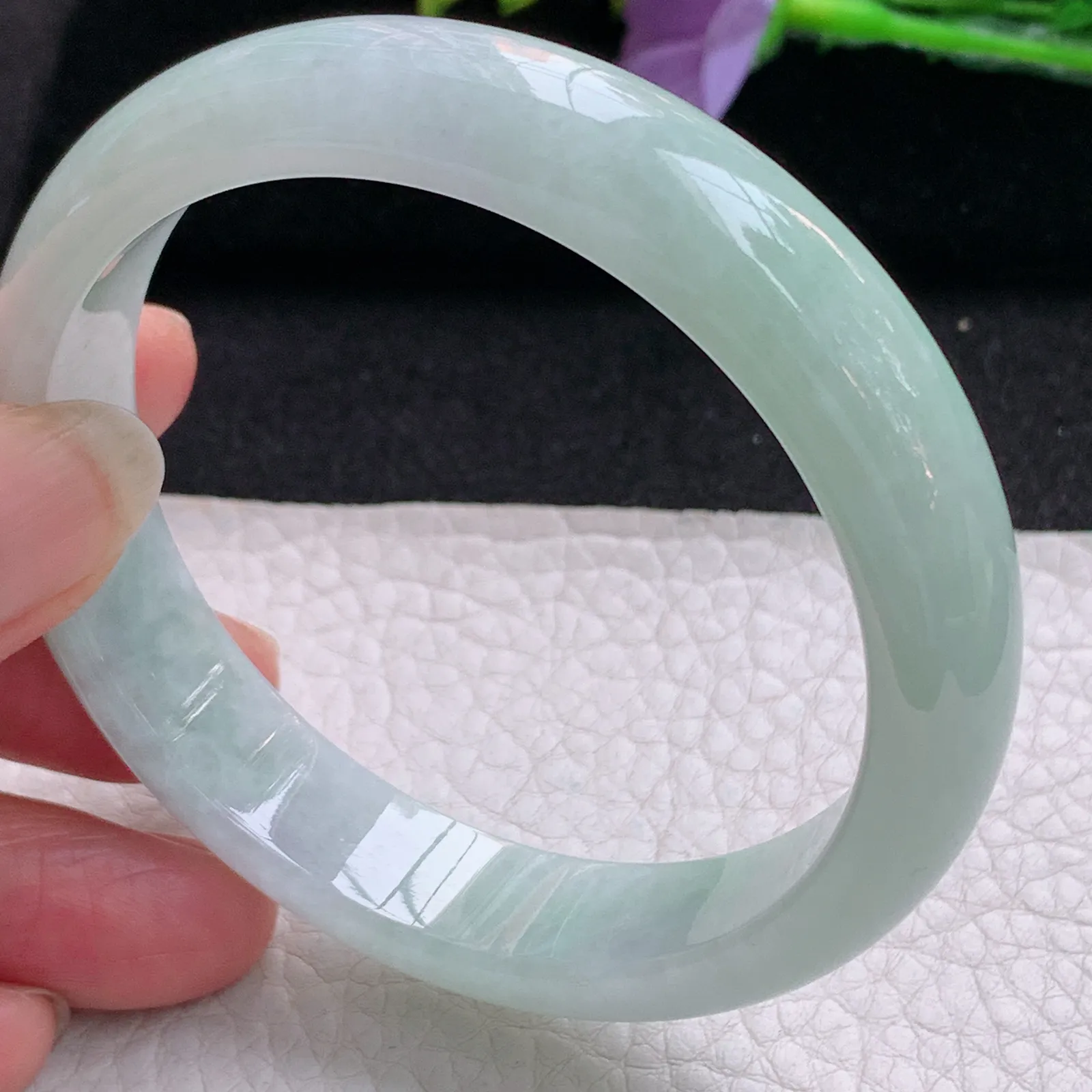 nr实拍59*13.2*7.5平安镯 天然缅甸翡翠浅绿水润玉手镯宽边玉手环